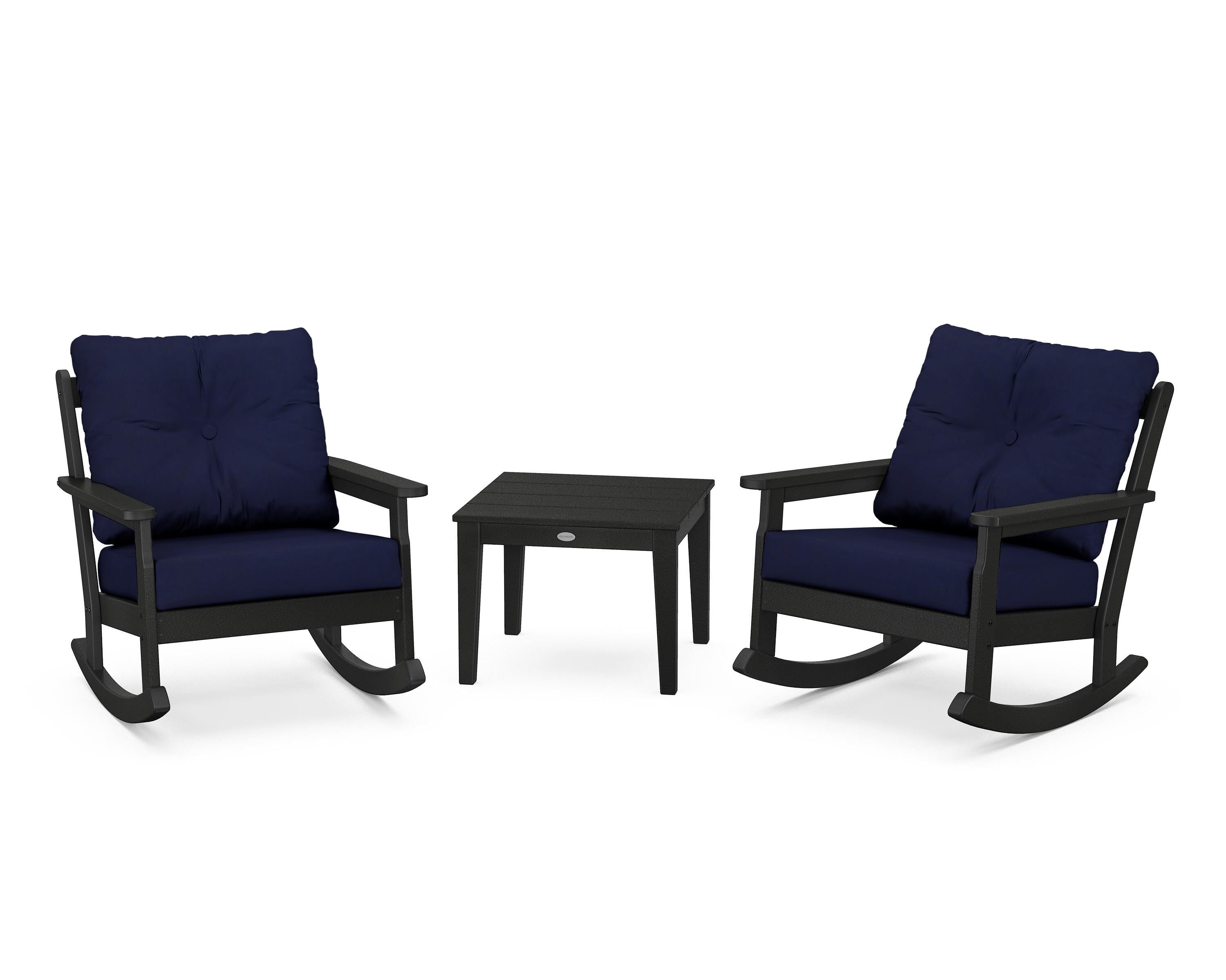 POLYWOOD® Vineyard 3-Piece Deep Seating Rocker Set in Black / Navy