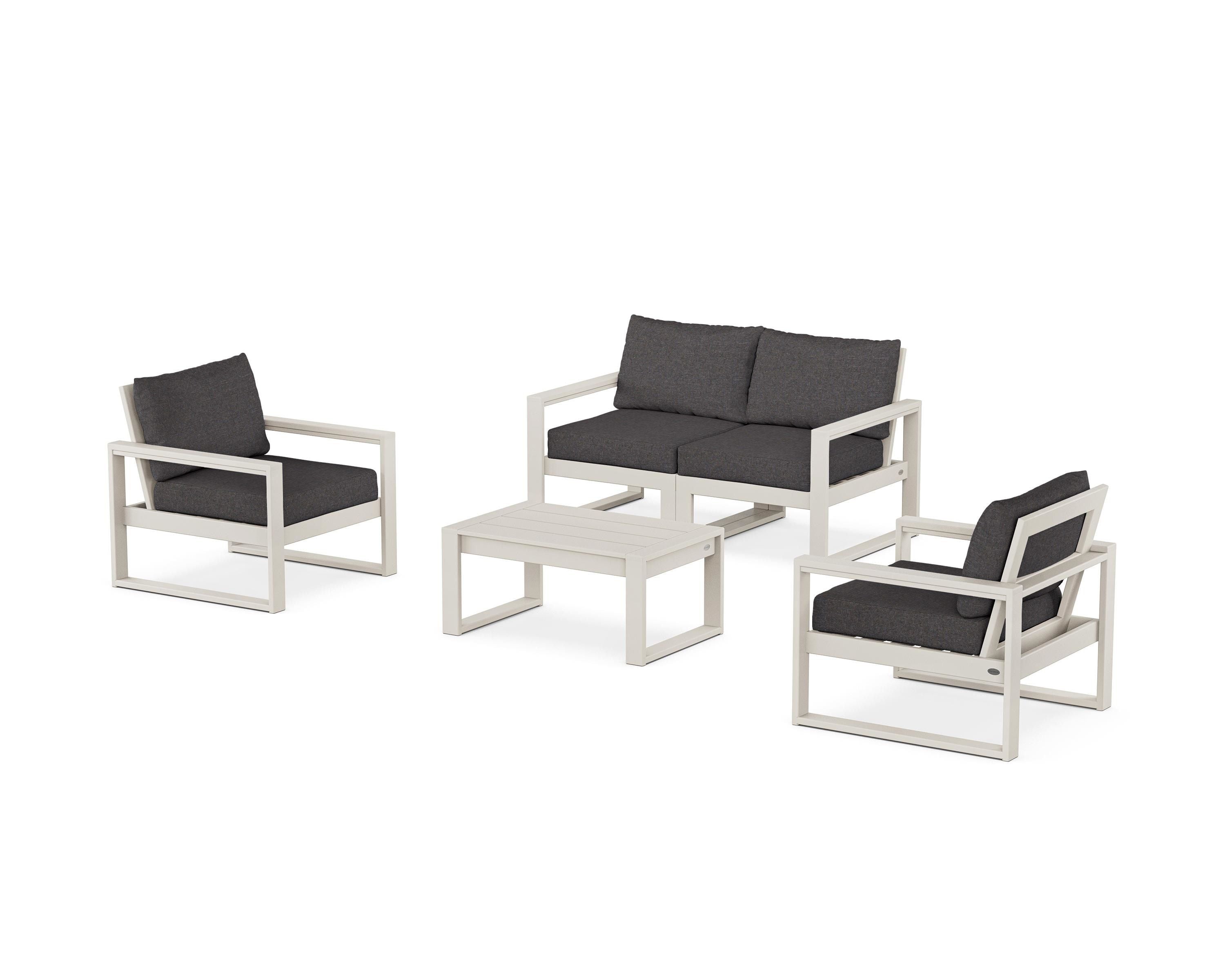 POLYWOOD® EDGE Sectional 4-Piece Deep Seating Set with Loveseat in Sand / Ash Charcoal