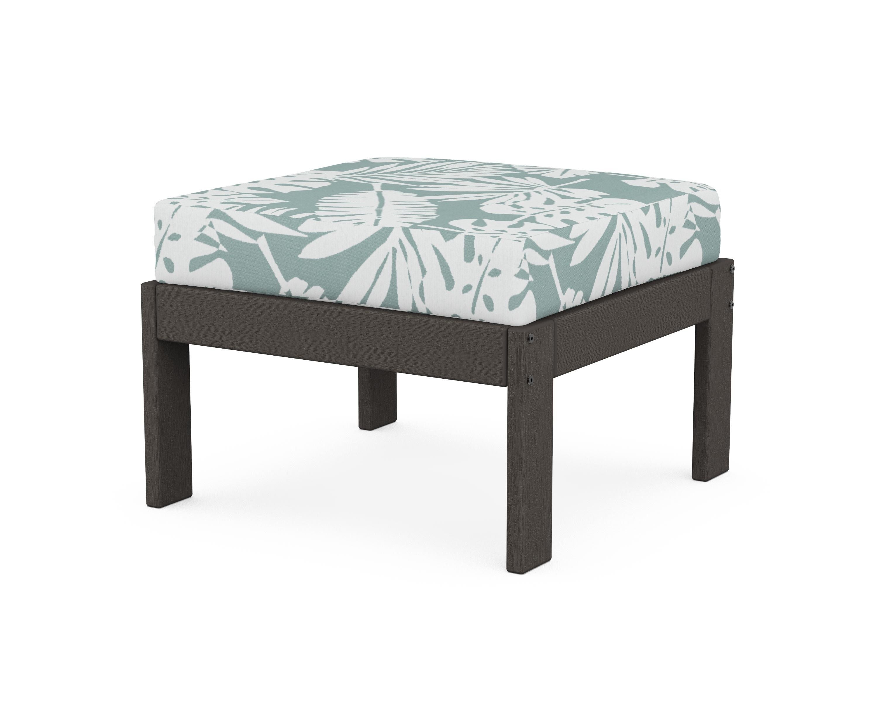 POLYWOOD® Vineyard Modular Ottoman in Vintage Coffee / Leaf Glacier Spa