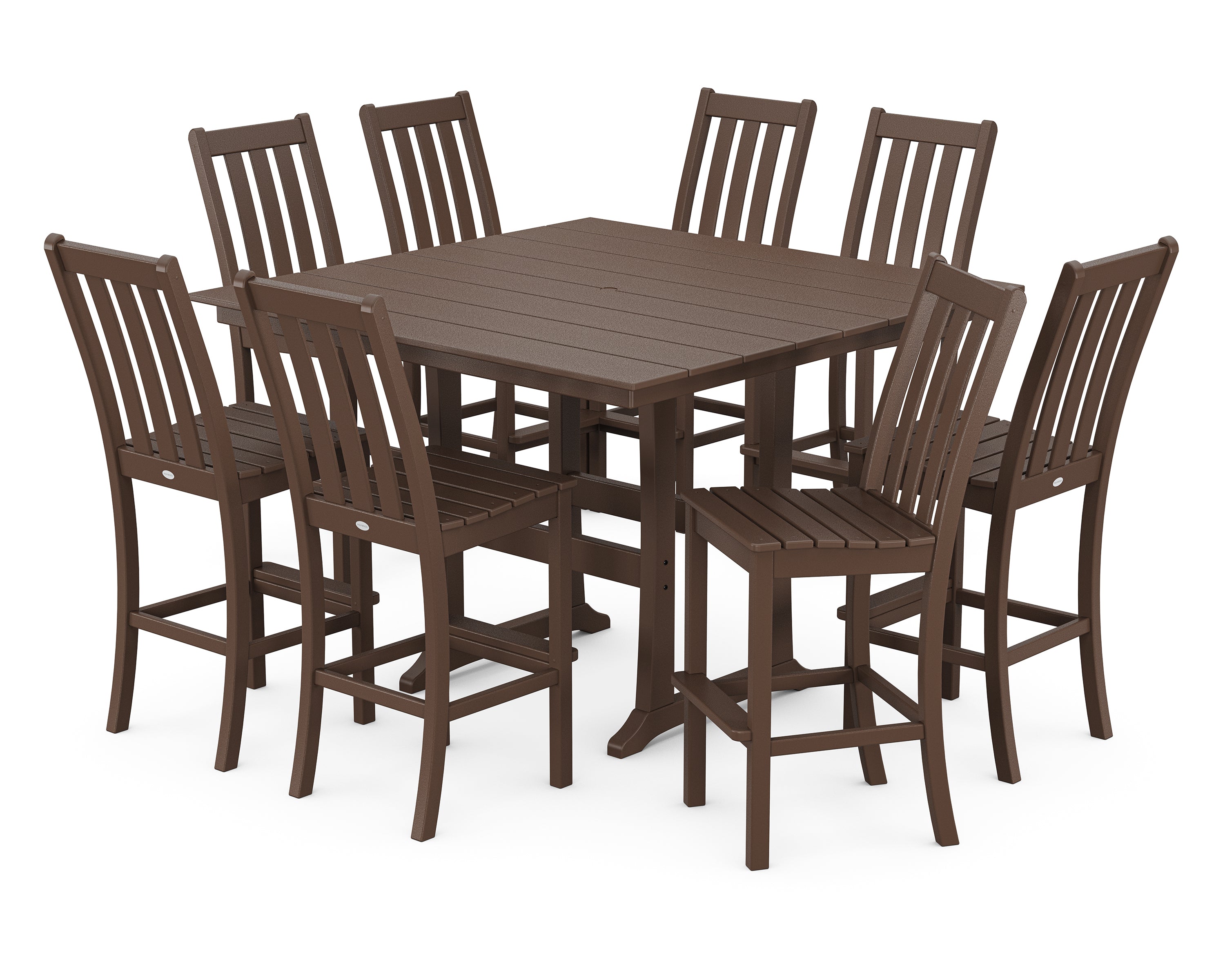 POLYWOOD® Vineyard 9-Piece Farmhouse Trestle Bar Set in Mahogany