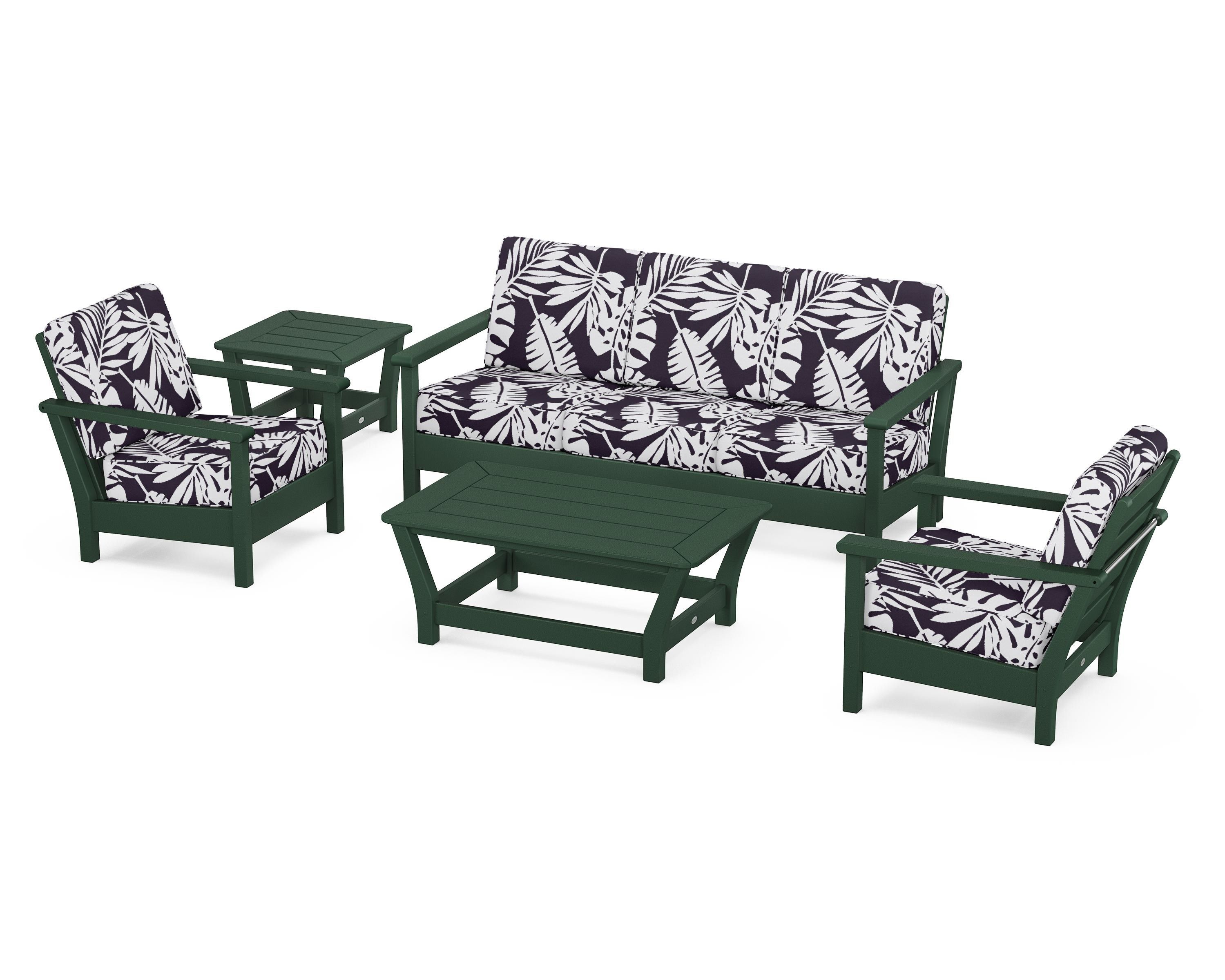 POLYWOOD® Harbour 5-Piece Deep Seating Set in Green / Leaf Navy