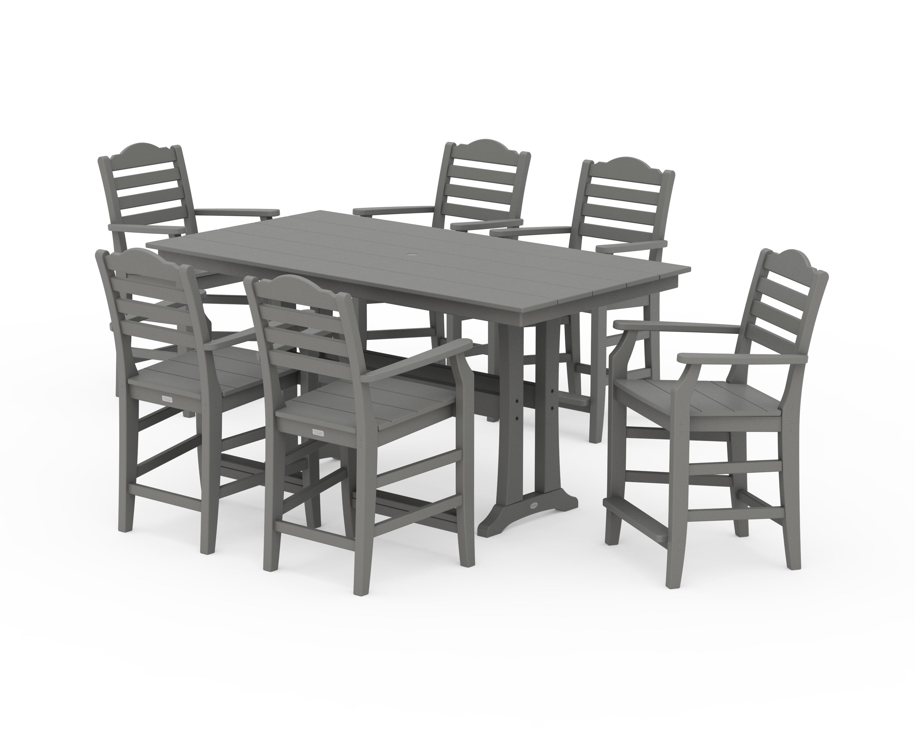 Draper James™ by POLYWOOD® Savannah Arm Chair 7-Piece Farmhouse Counter Set with Trestle Legs in Slate Grey