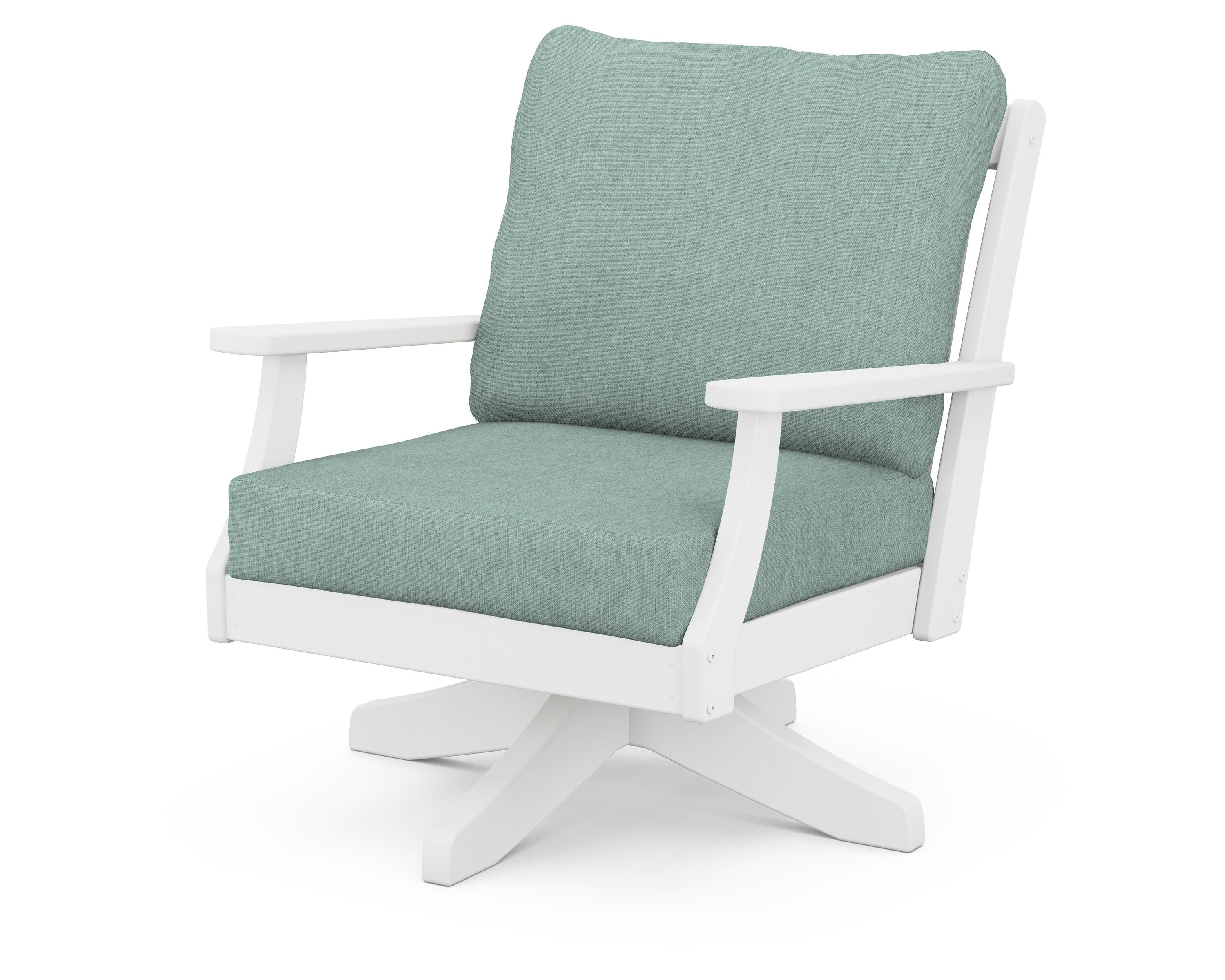 POLYWOOD® Braxton Deep Seating Swivel Chair in White / Glacier Spa