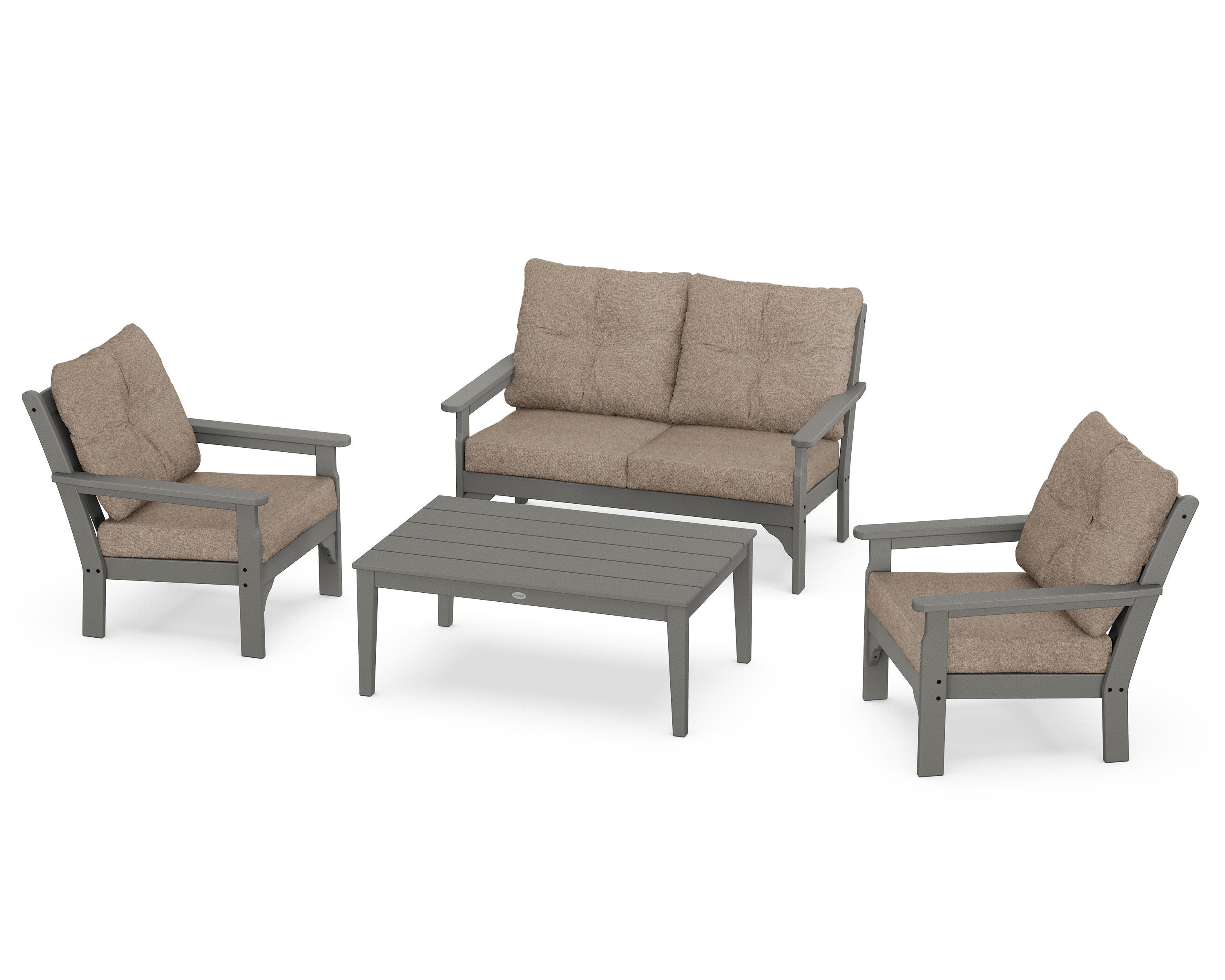 POLYWOOD® Vineyard 4-Piece Deep Seating Set in Slate Grey / Spiced Burlap