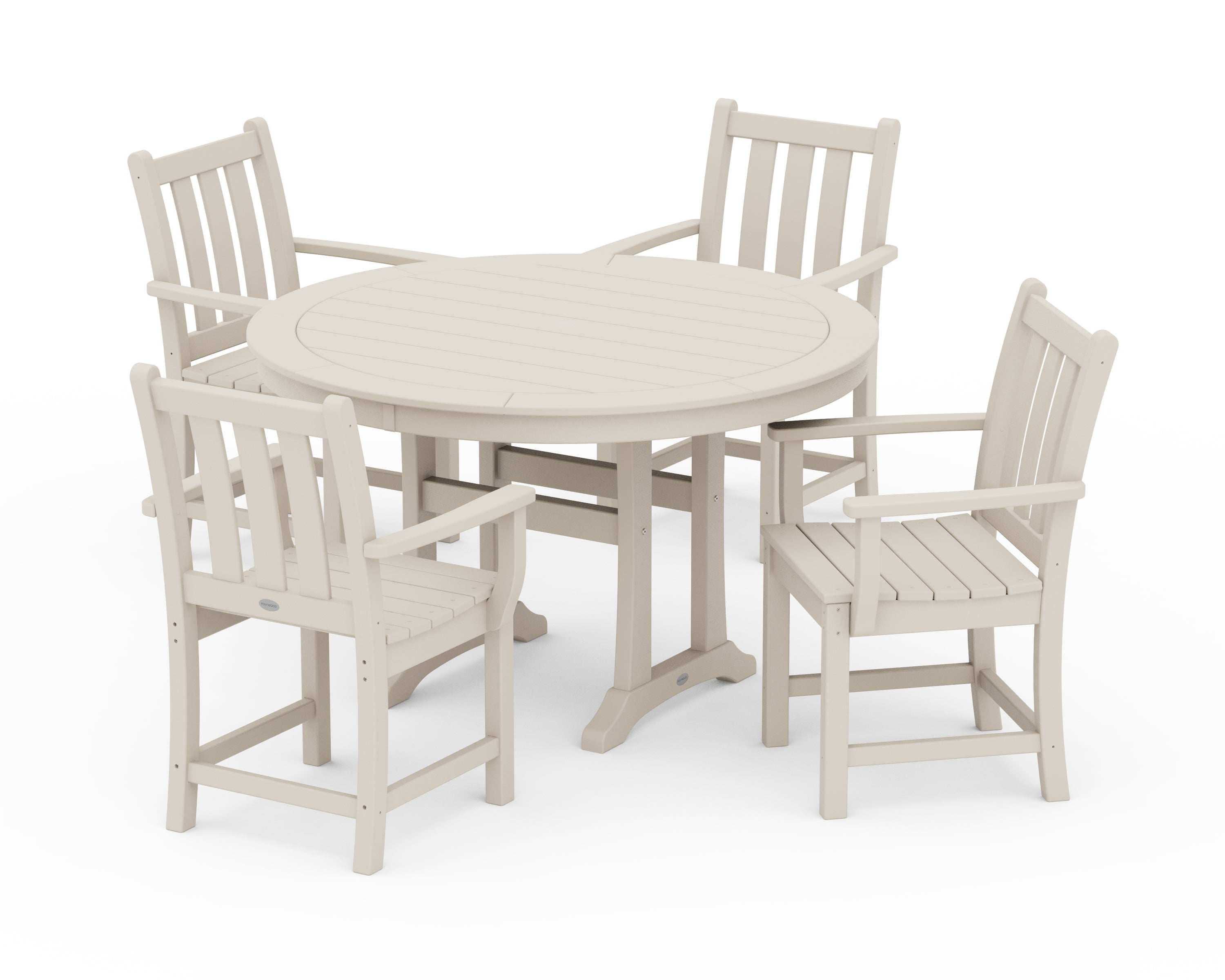 POLYWOOD® Traditional Garden 5-Piece Round Dining Set with Trestle Legs in Sand