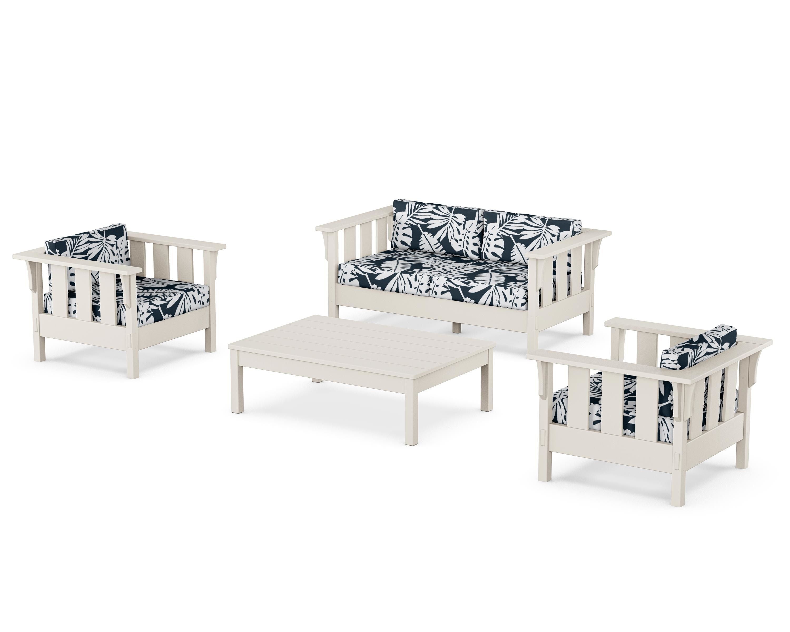 Martha Stewart by POLYWOOD® Acadia 4-Piece Deep Seating Set with Loveseat in Sand / Leaf Marine Indigo