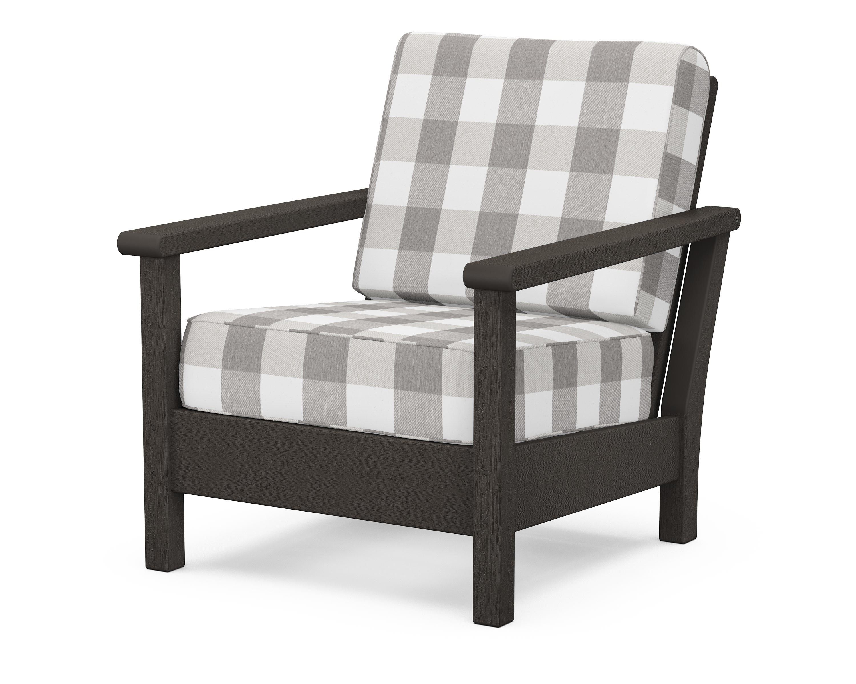 POLYWOOD® Harbour Deep Seating Chair in Vintage Coffee / Buffalo Plaid Grey Mist