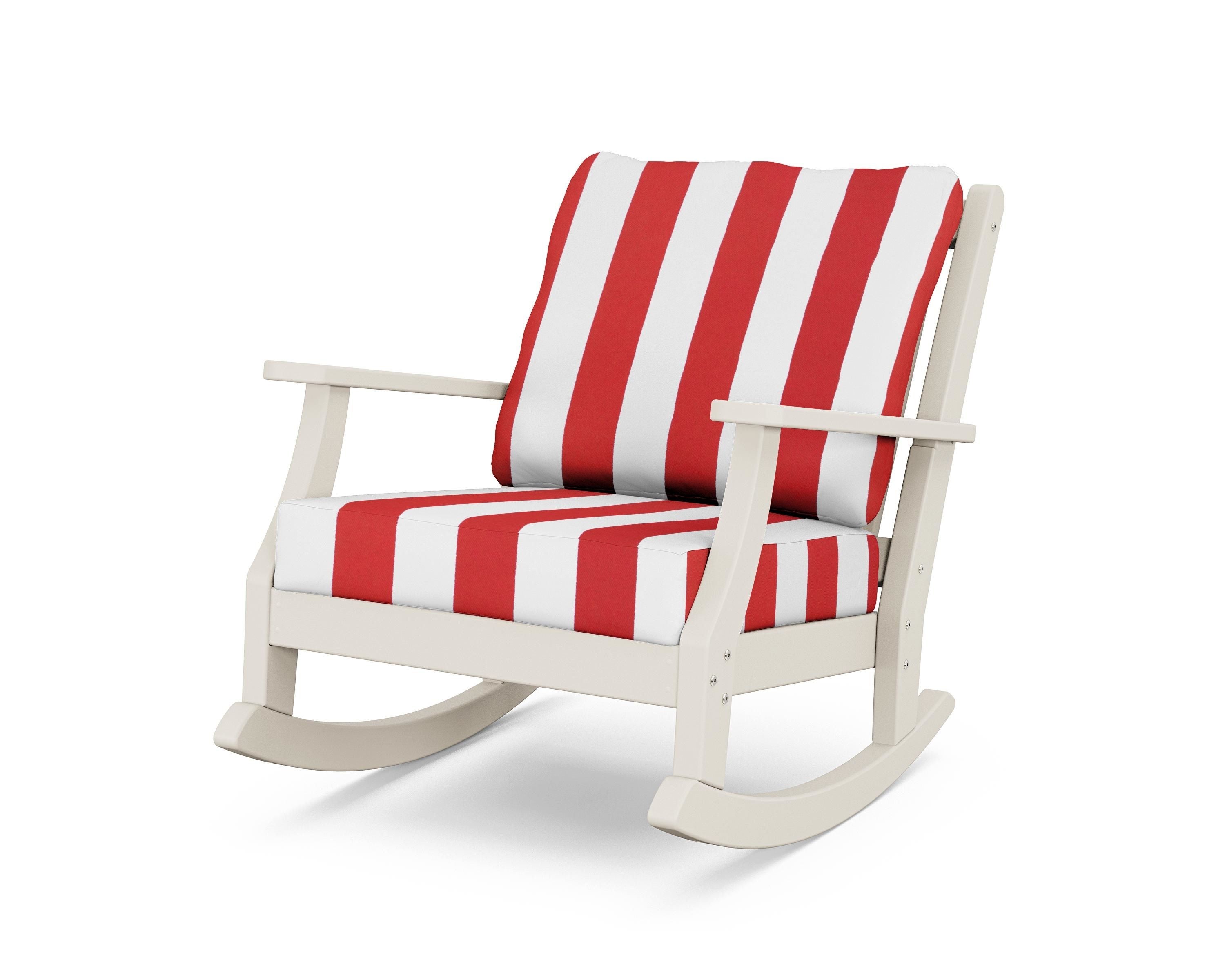Country Living Wovendale Deep Seating Rocking Chair in Sand / Cabana Stripe Crimson