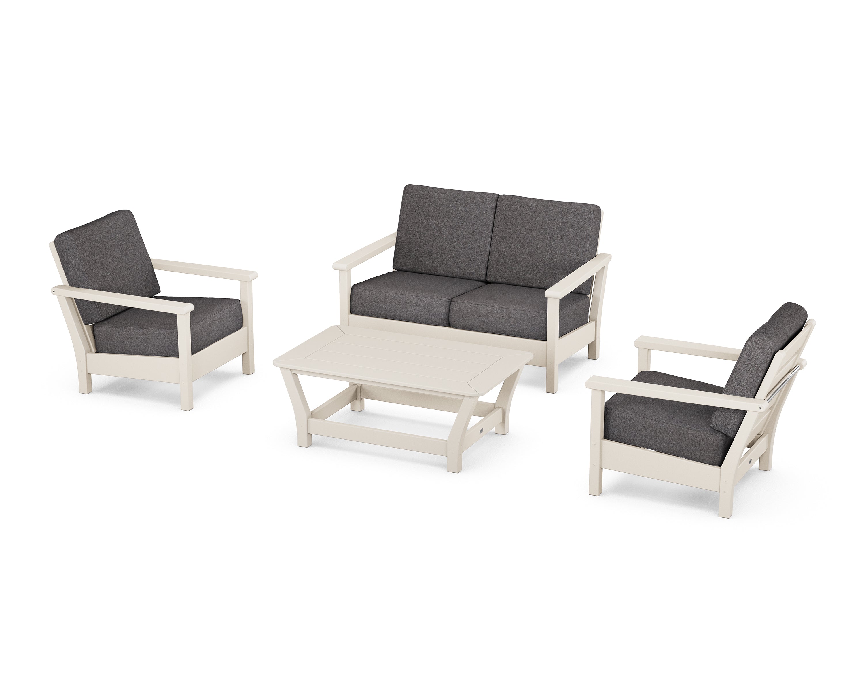 POLYWOOD® Harbour 4-Piece Deep Seating Set in Sand / Ash Charcoal