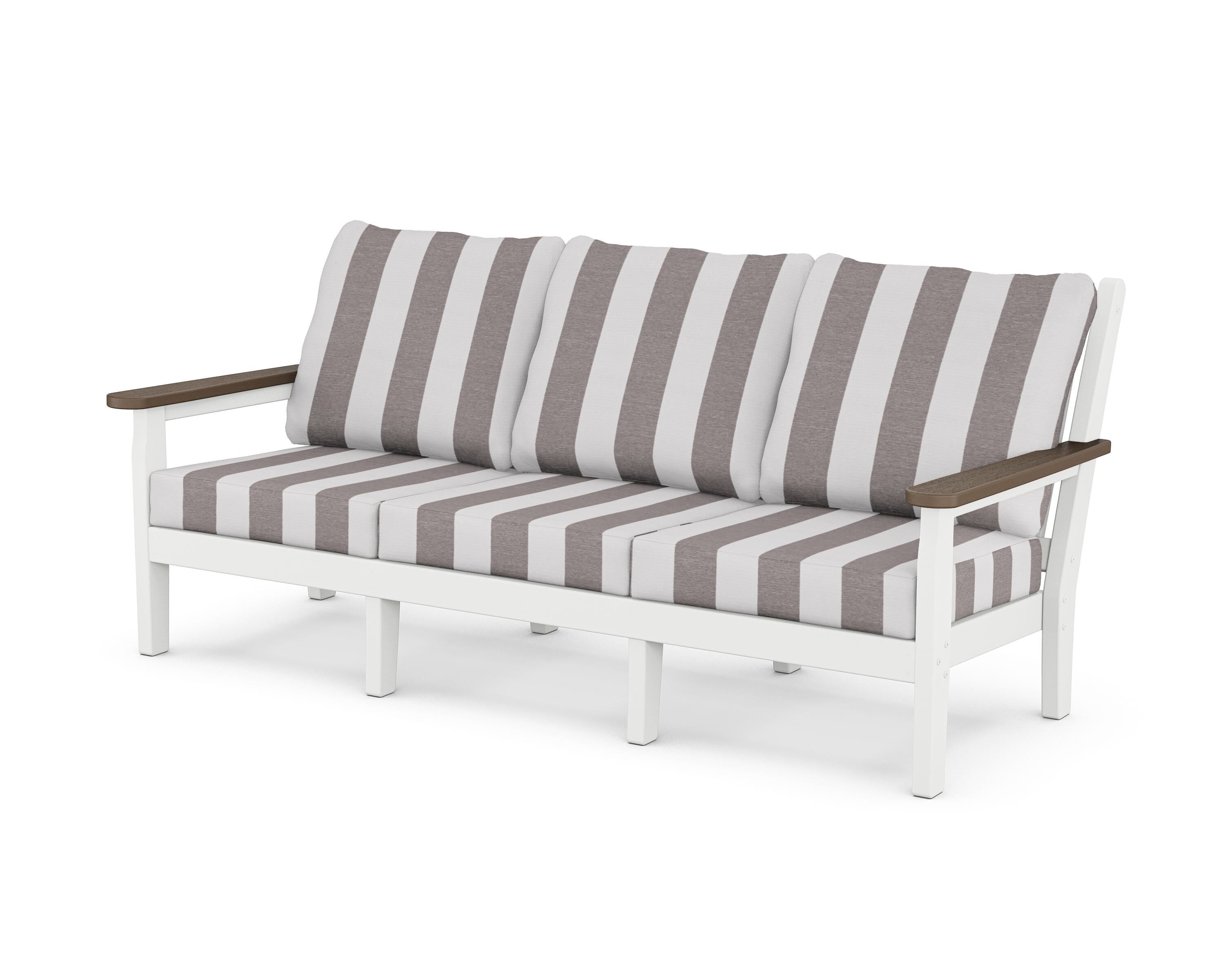 POLYWOOD® Chippendale Deep Seating Sofa in White / Kona / Cabana Stripe Grey Mist