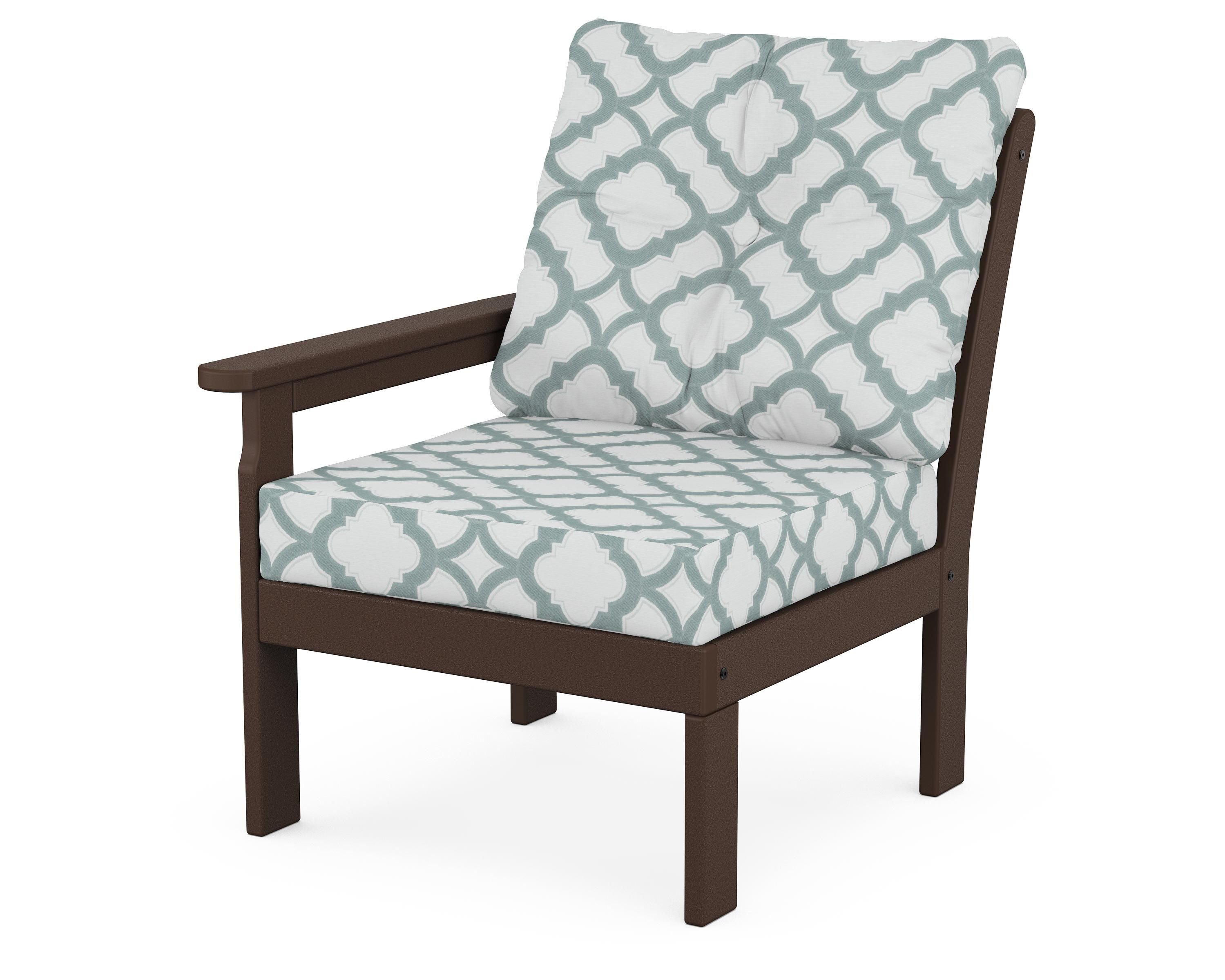 POLYWOOD® Vineyard Modular Left Arm Chair in Mahogany / Trellis Glacier Spa