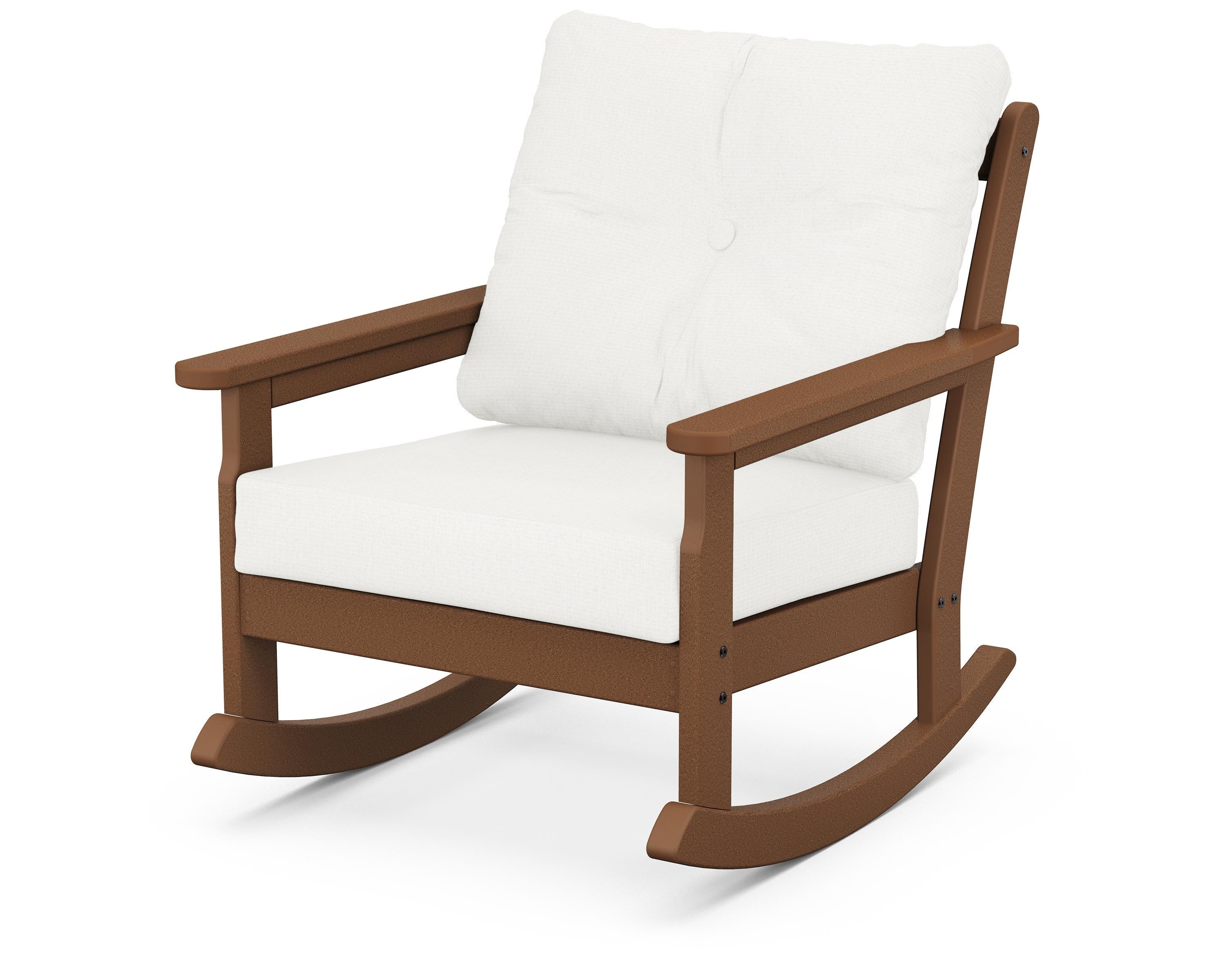 POLYWOOD® Vineyard Deep Seating Rocking Chair in Teak / Natural Linen