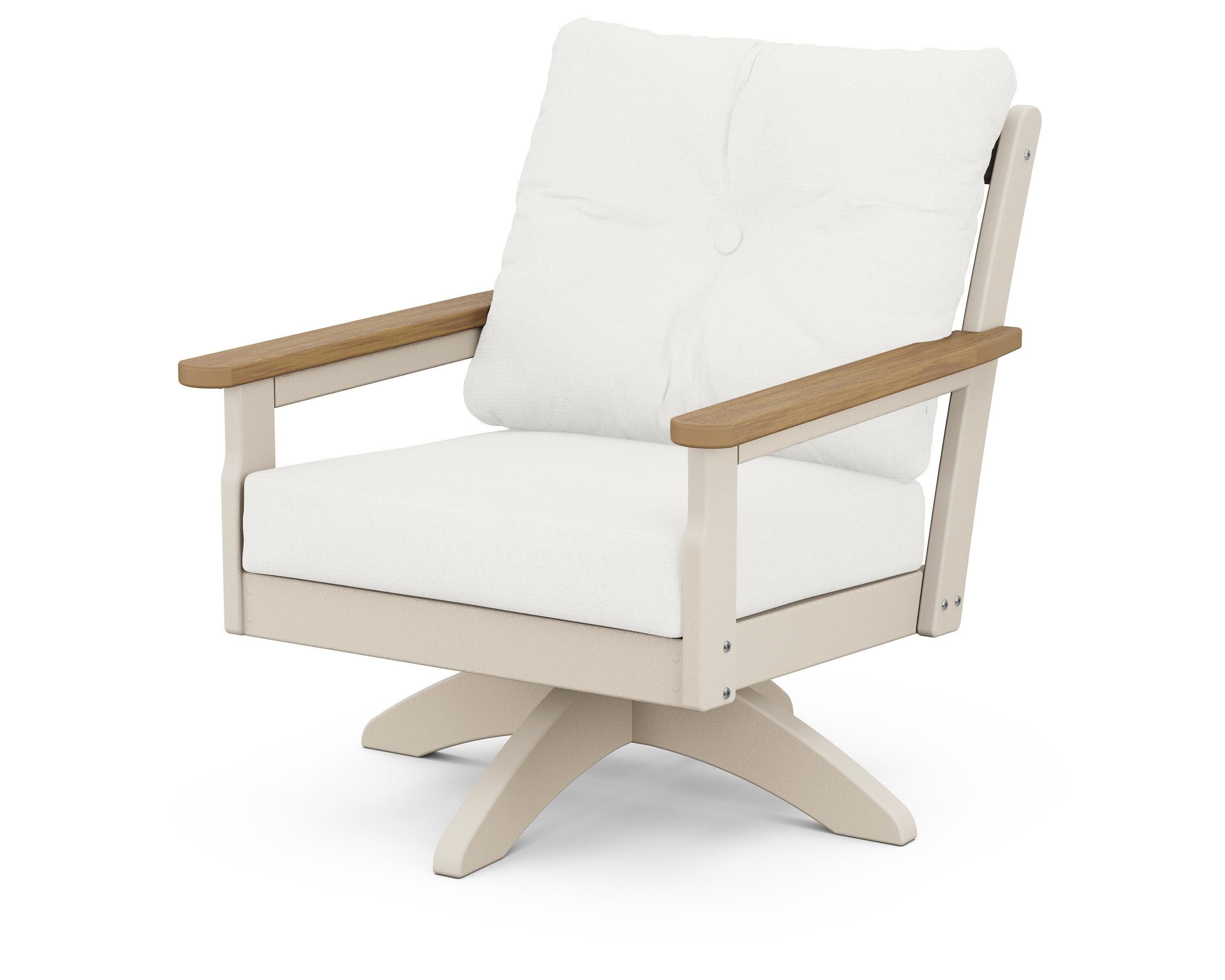 POLYWOOD® Vineyard Deep Seating Swivel Chair in Sand / Natural / Natural Linen