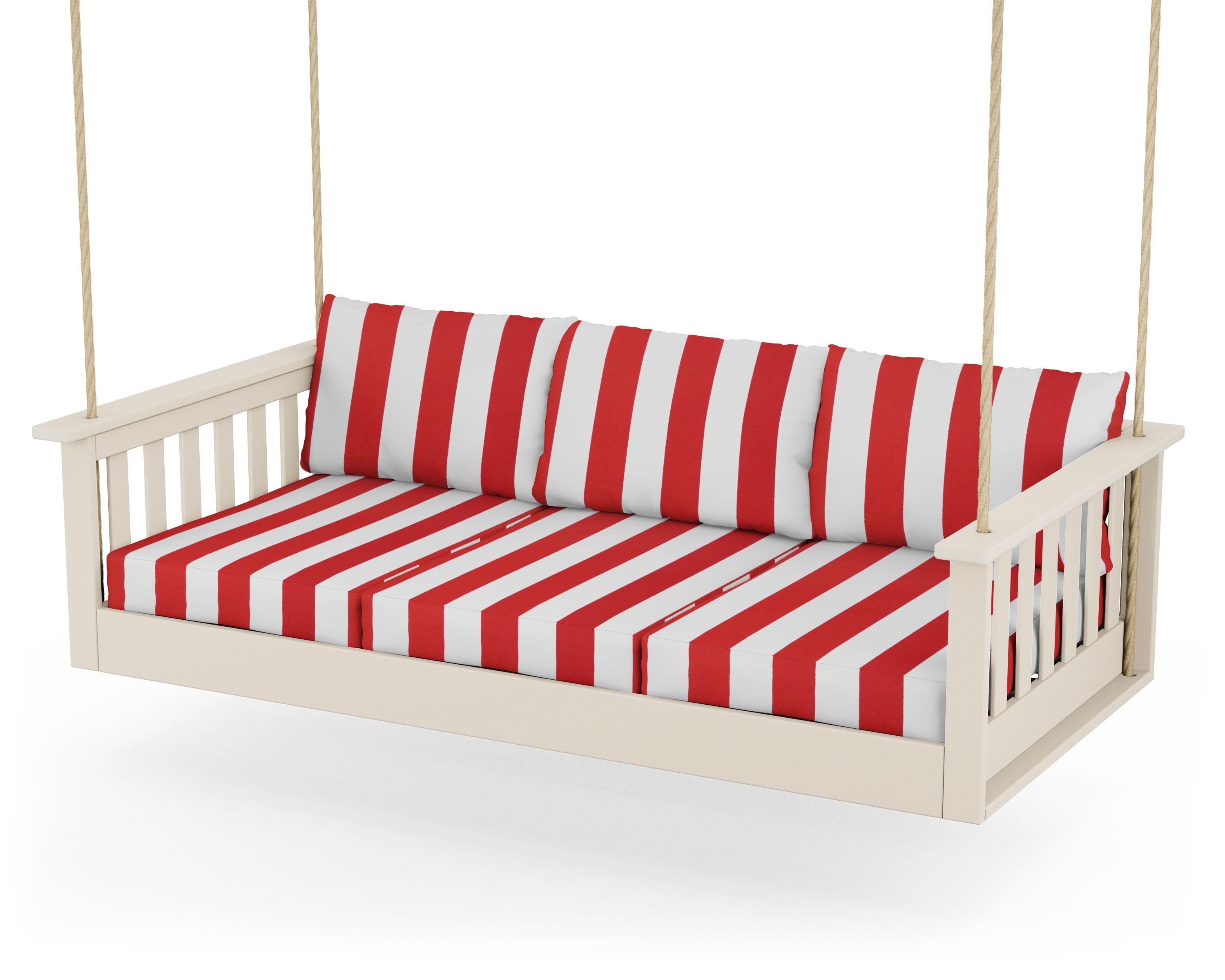 POLYWOOD® Vineyard Daybed Swing in Sand / Cabana Stripe Crimson