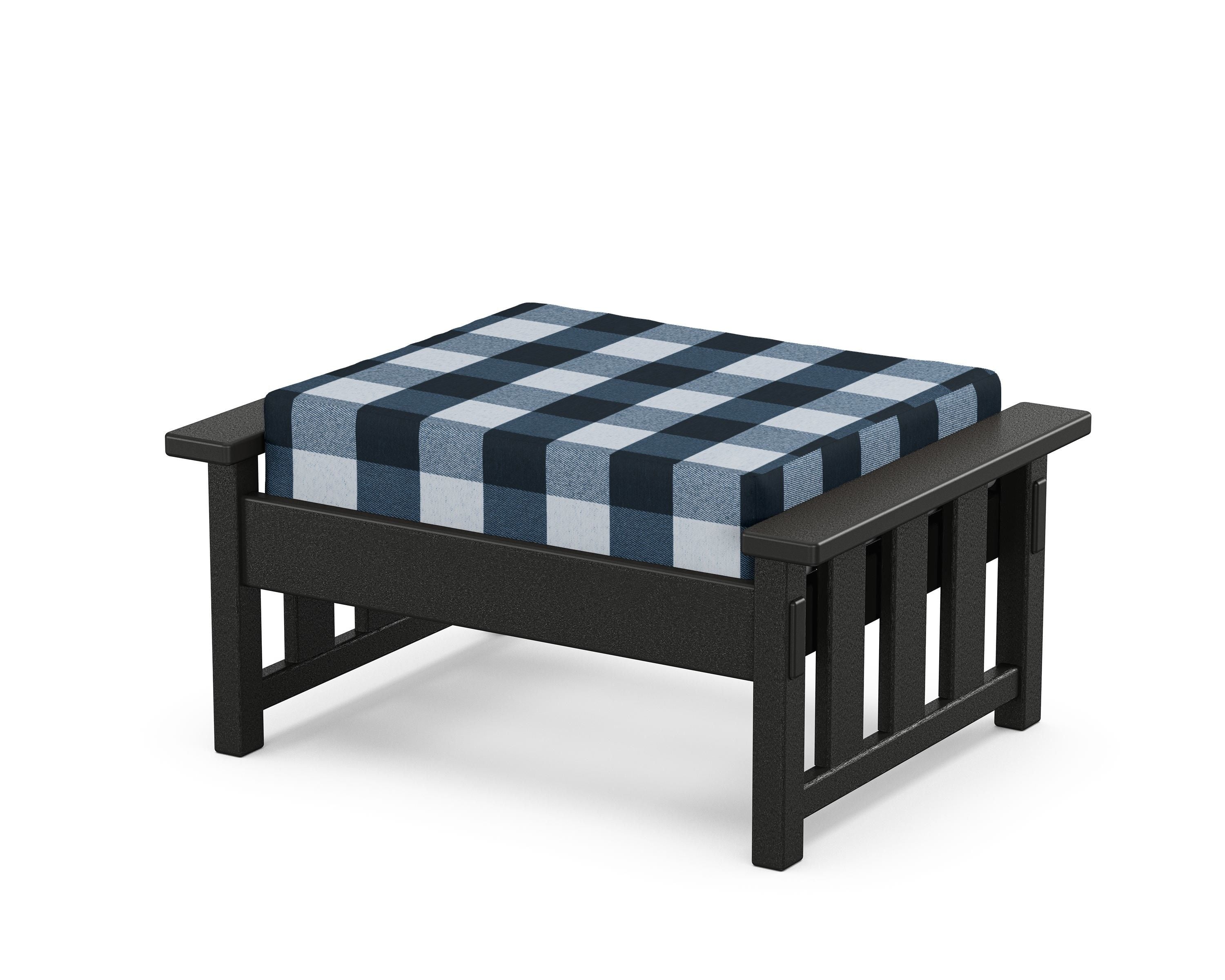 Martha Stewart by POLYWOOD® Acadia Deep Seating Ottoman in Black / Buffalo Plaid Marine Indigo