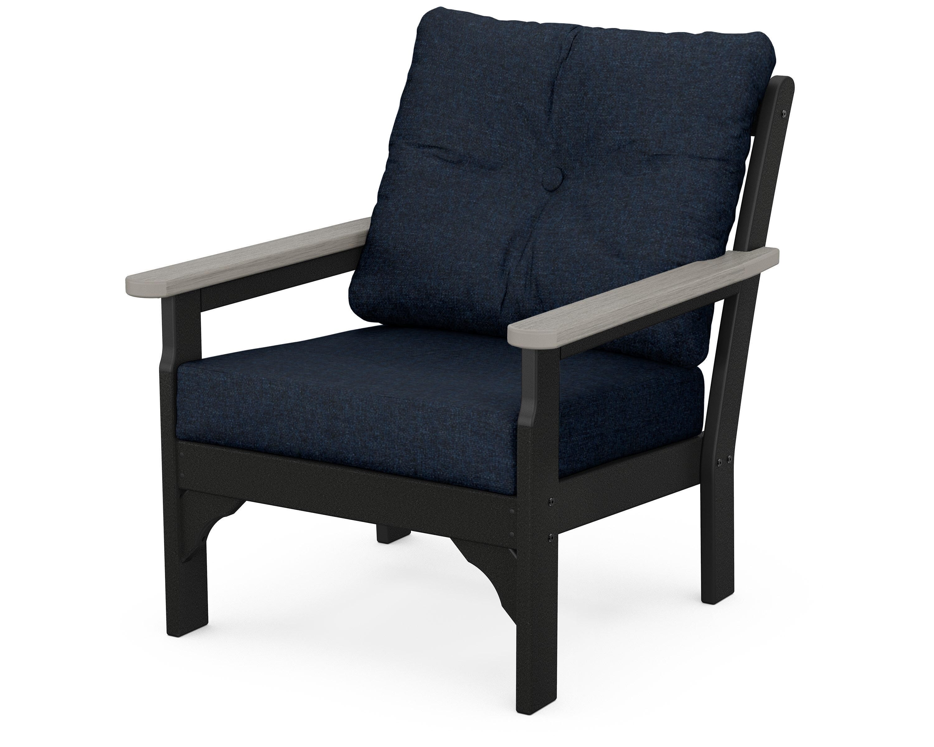 POLYWOOD® Vineyard Deep Seating Chair in Black / Driftwood / Marine Indigo