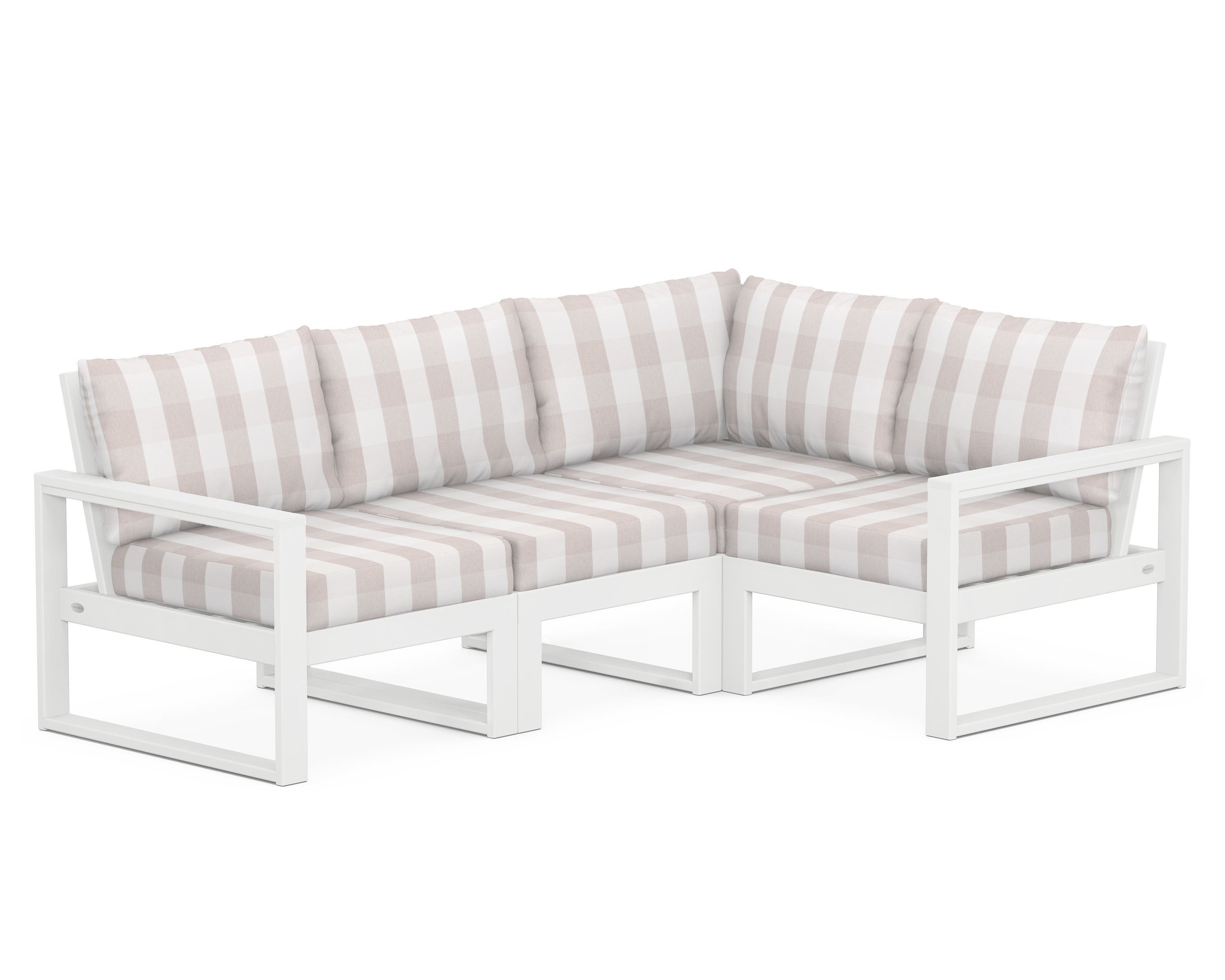 POLYWOOD® EDGE 4-Piece Modular Deep Seating Set in White / Buffalo Plaid Dune Burlap