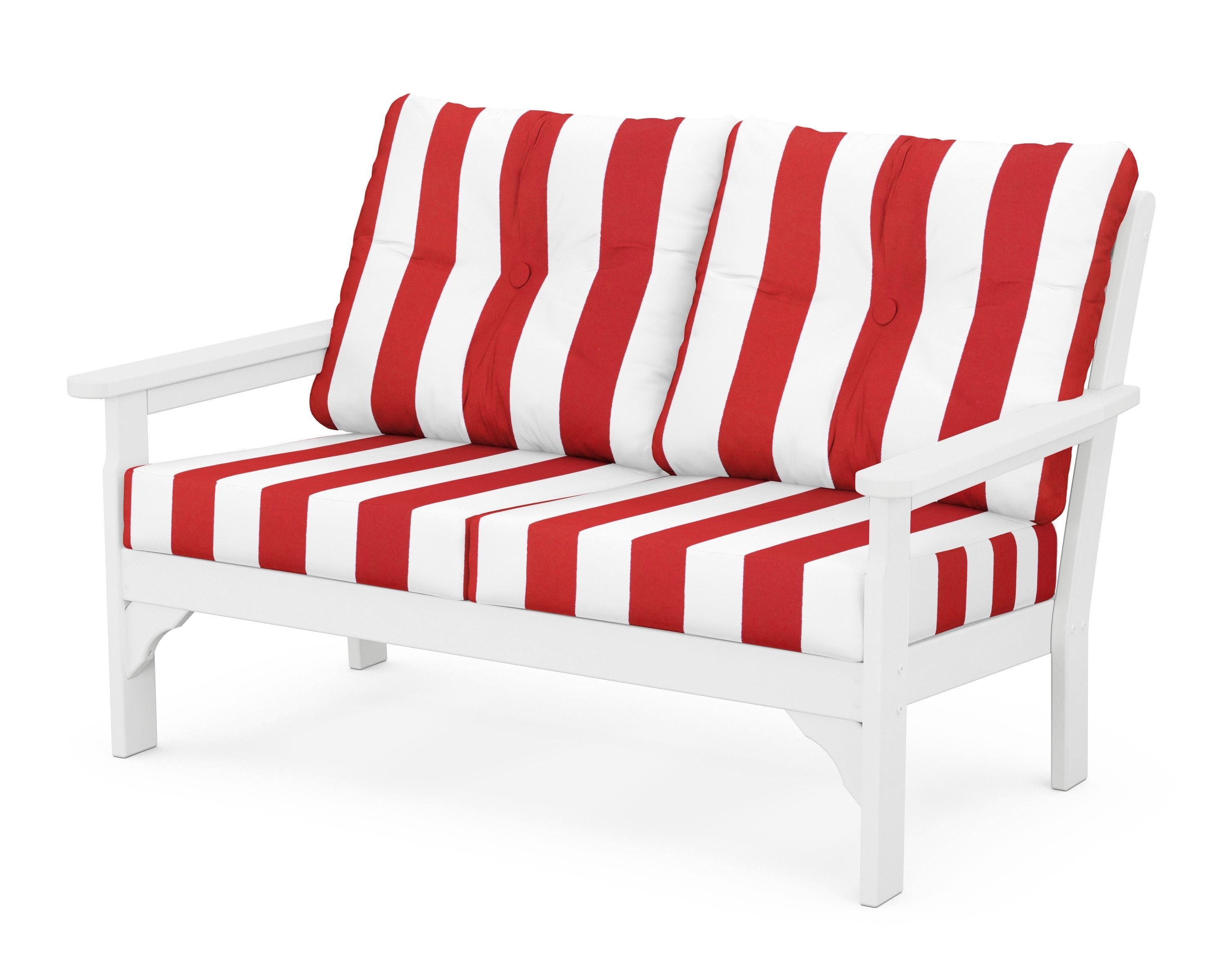POLYWOOD® Vineyard Deep Seating Loveseat in White / Cabana Stripe Crimson