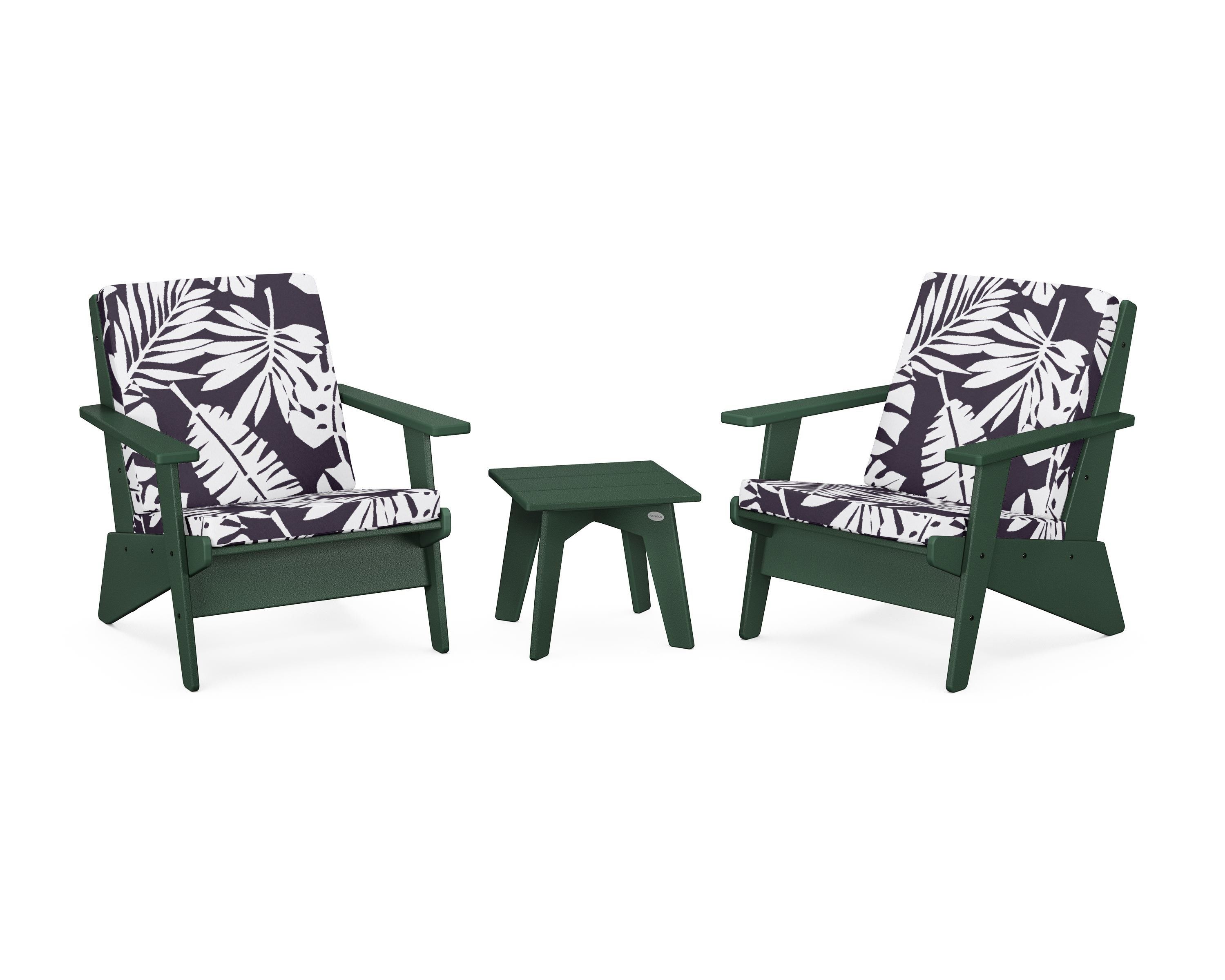 POLYWOOD® Riviera Modern Lounge 3-Piece Set in Green / Leaf Navy