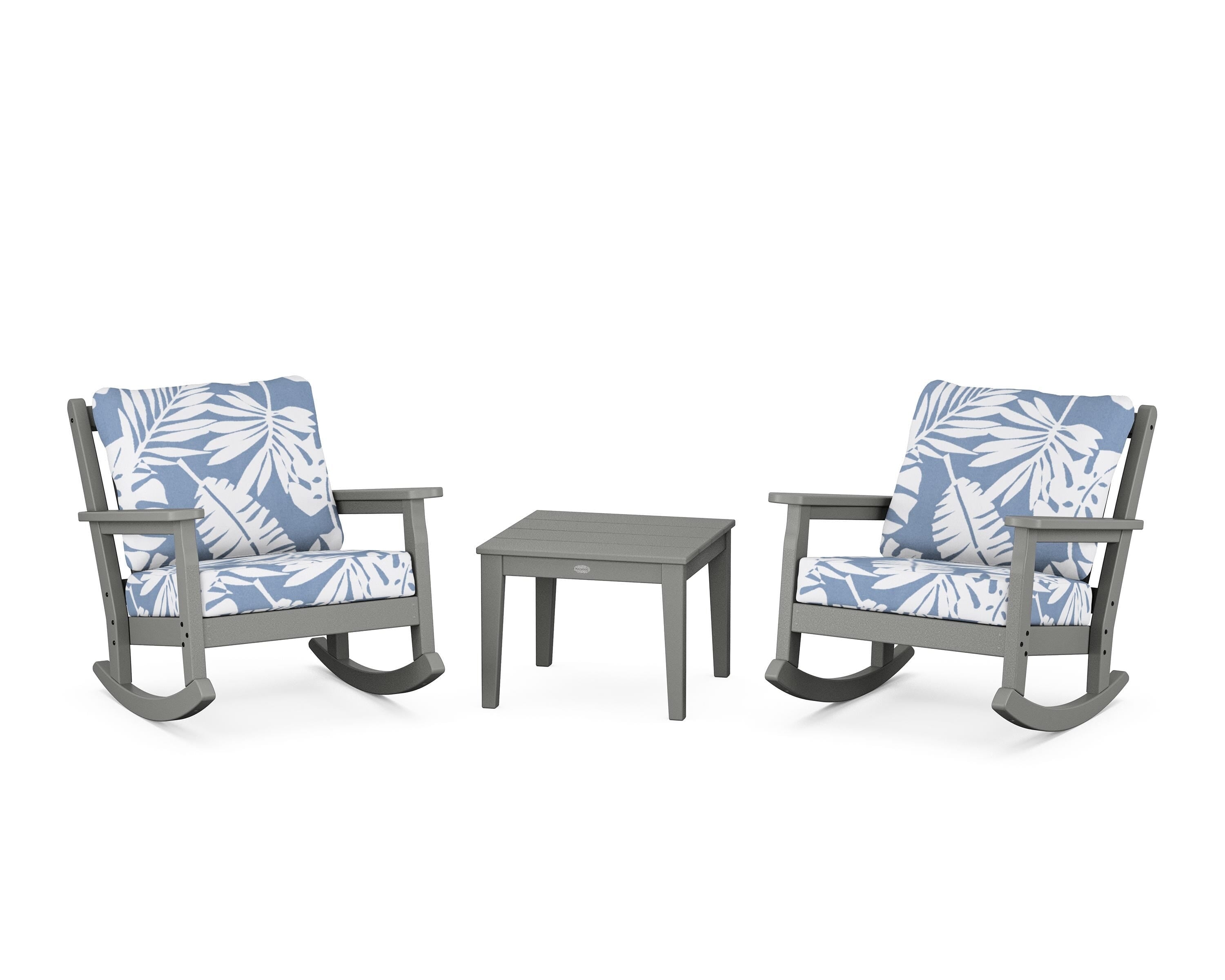 POLYWOOD® Chippendale 3-Piece Deep Seating Rocker Set in Slate Grey / Leaf Sky Blue
