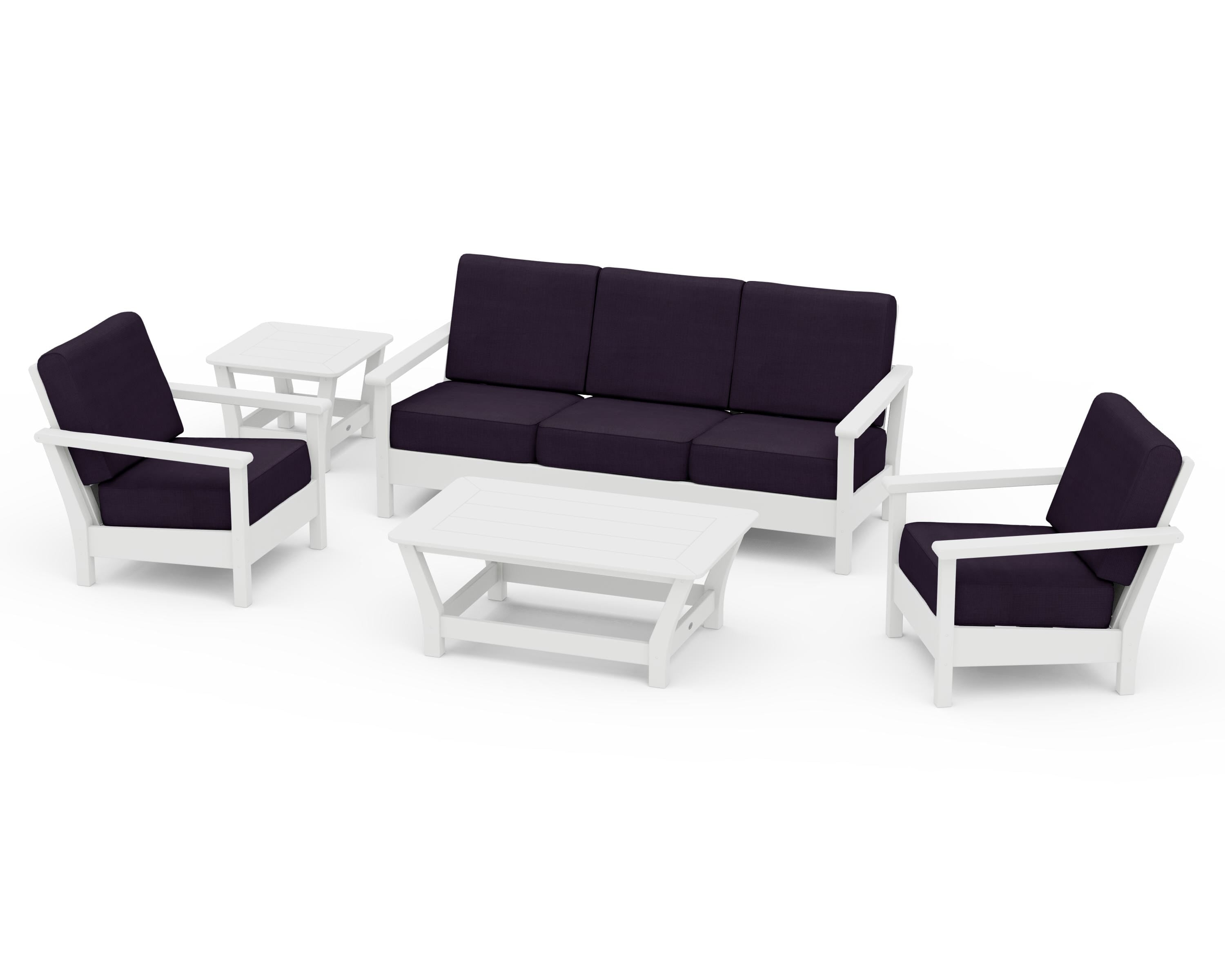 POLYWOOD® Harbour 5-Piece Deep Seating Set in White / Navy Linen