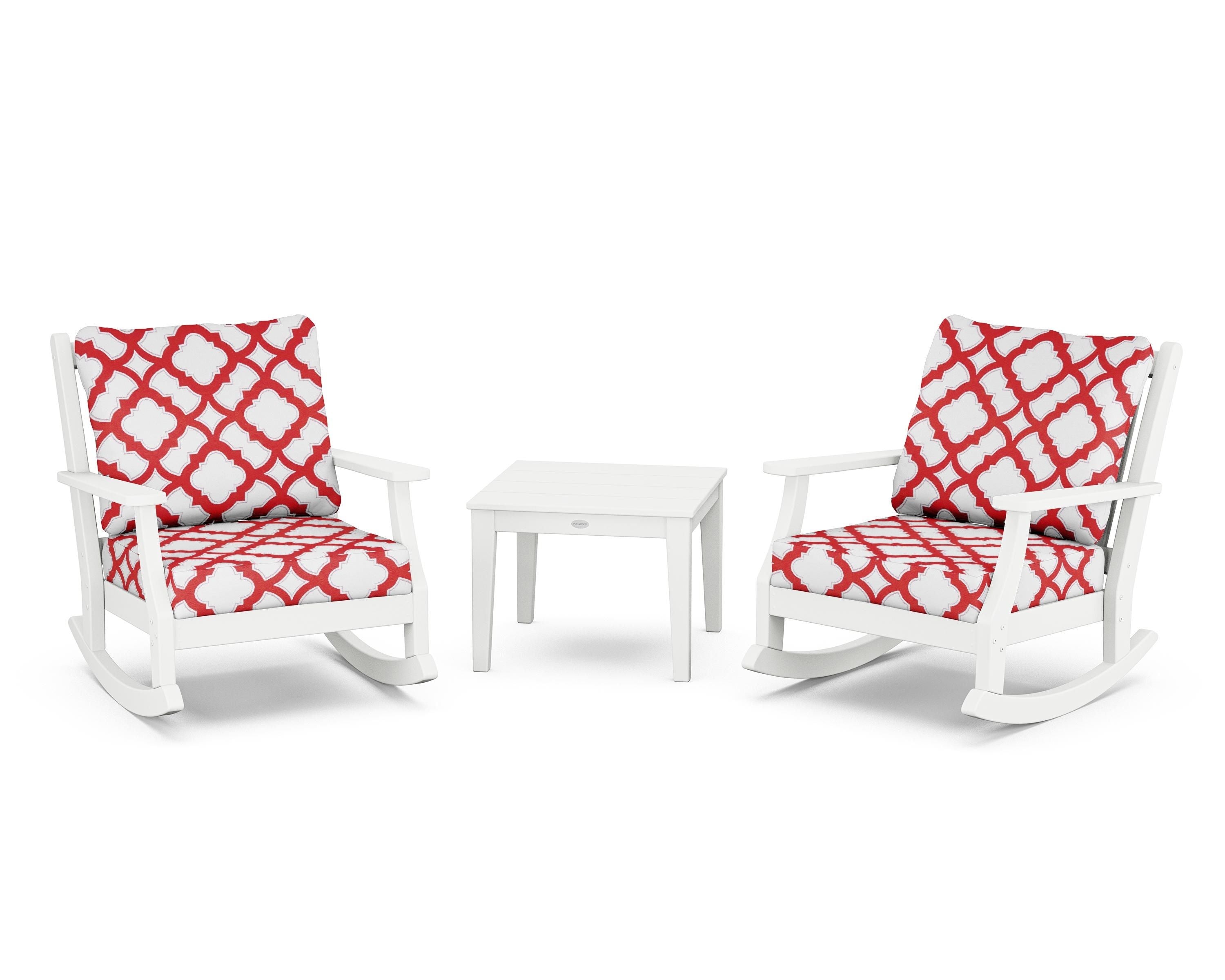 Country Living Wovendale 3-Piece Deep Seating Rocker Set in White / Trellis Crimson