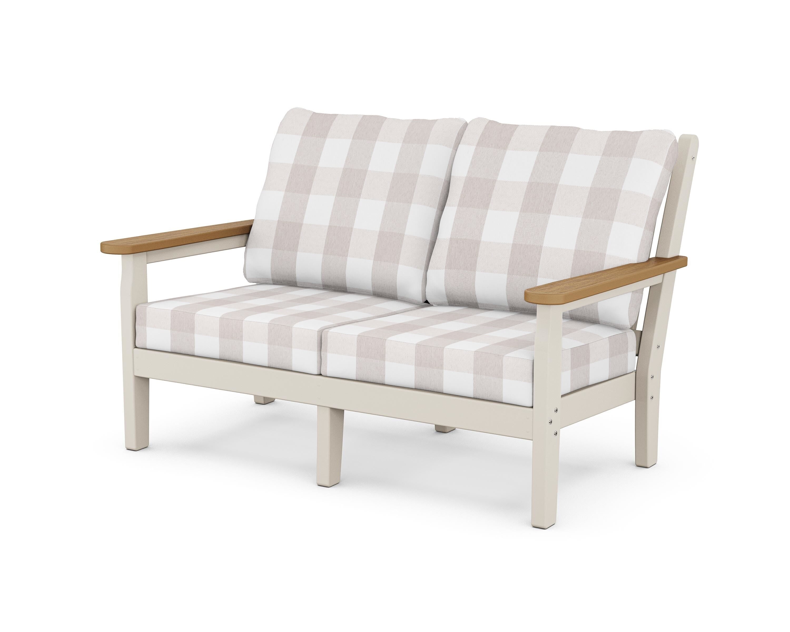 POLYWOOD® Chippendale Deep Seating Loveseat in Sand / Natural / Buffalo Plaid Dune Burlap