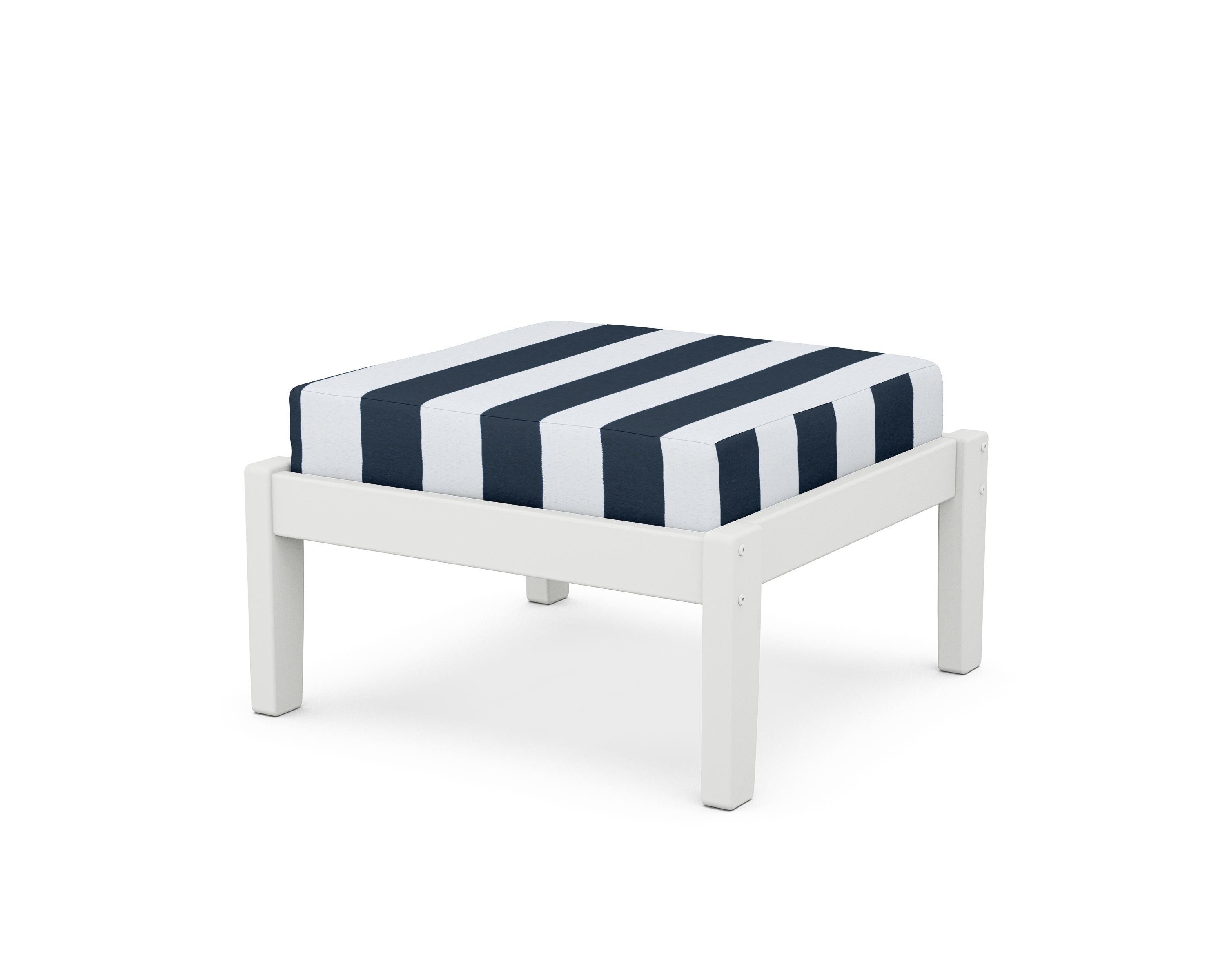 Unbranded Deep Seating Ottoman in White / Cabana Stripe Marine Indigo