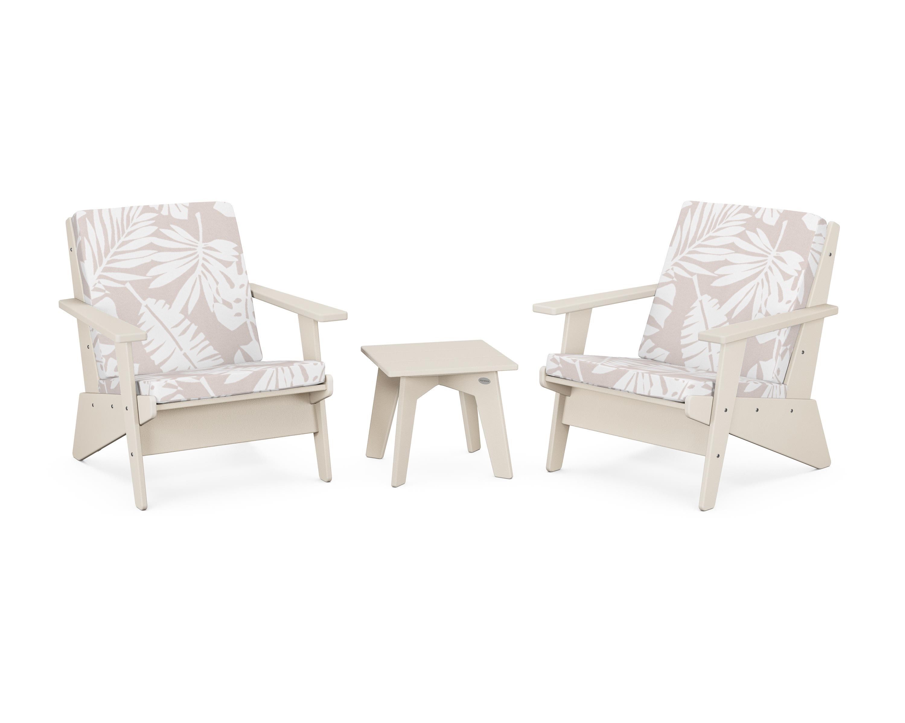 POLYWOOD® Riviera Modern Lounge 3-Piece Set in Sand / Leaf Dune Burlap