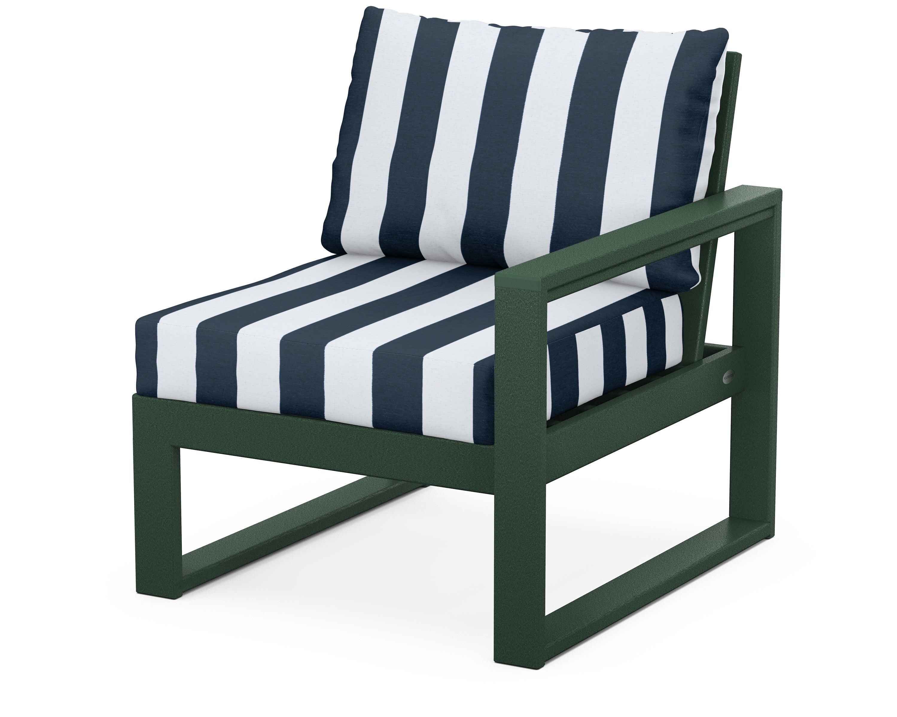 POLYWOOD® EDGE Modular Right Arm Chair in Green / Cabana Stripe Marine Indigo