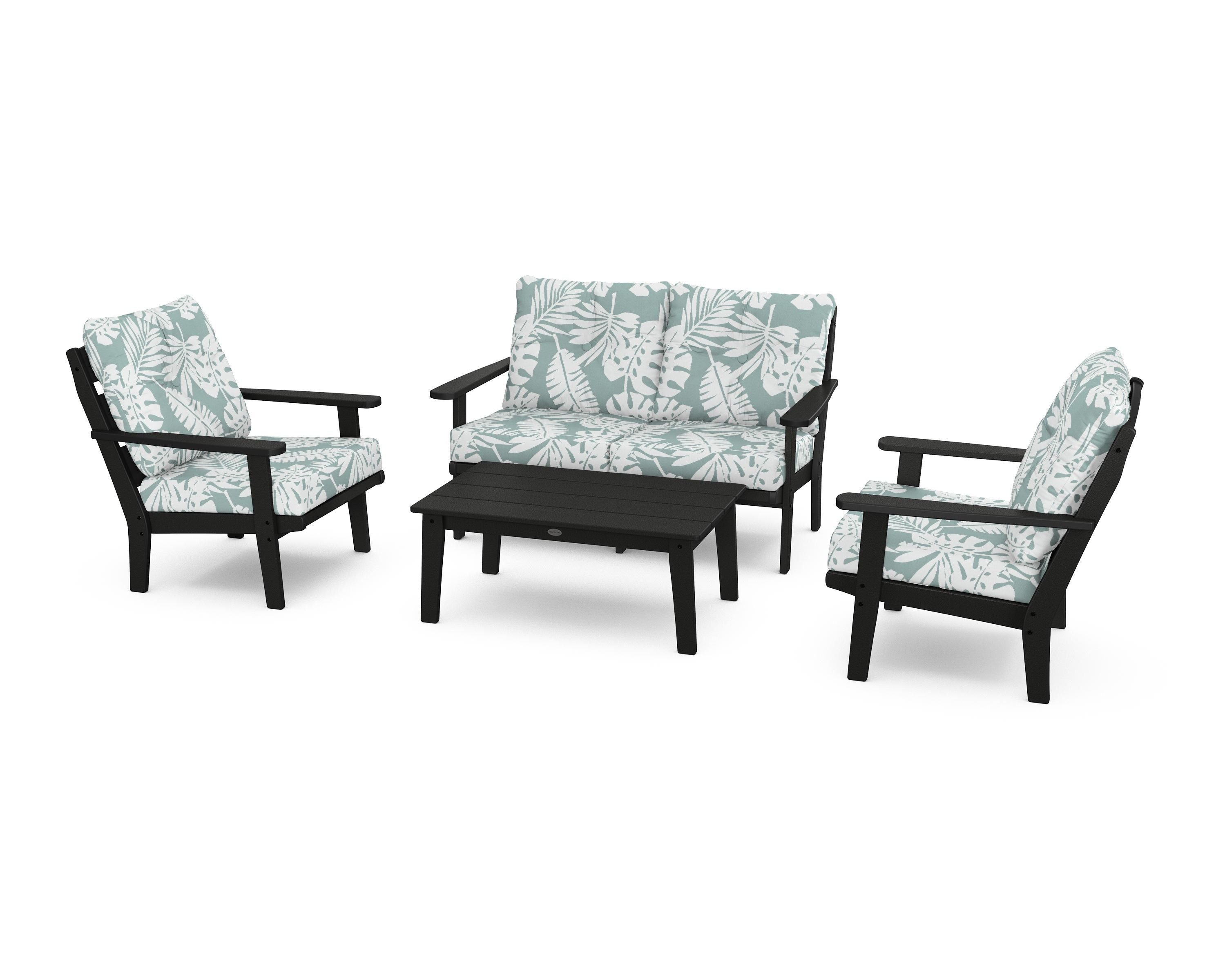 POLYWOOD® Lakeside 4-Piece Deep Seating Set in Black / Leaf Glacier Spa