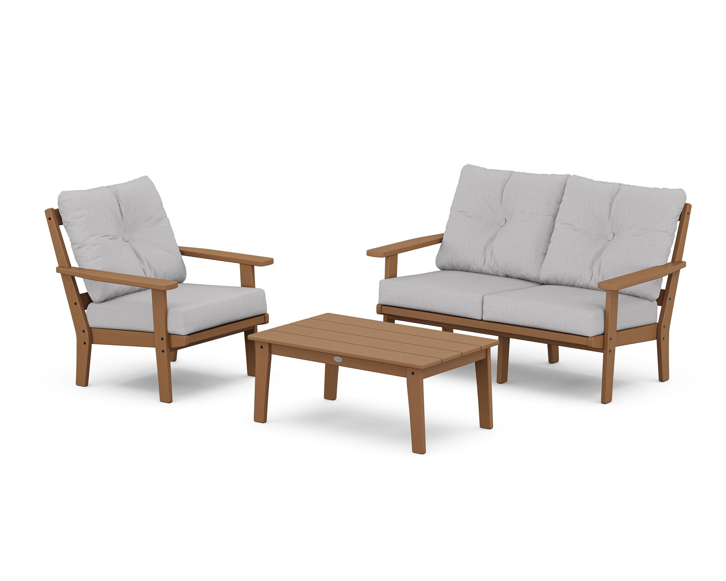 POLYWOOD® Oxford 3-Piece Deep Seating Set with Loveseat in Teak / Granite