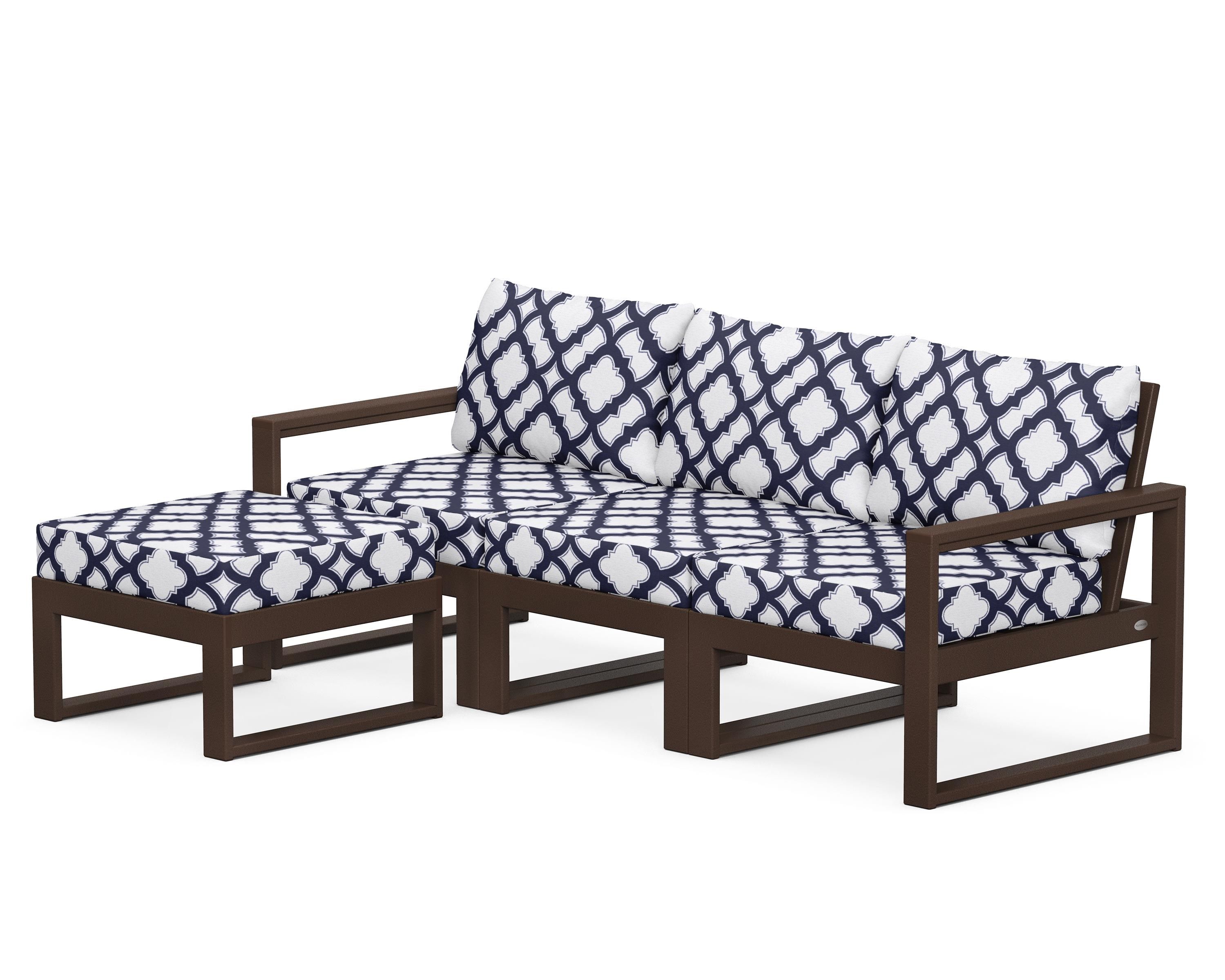 POLYWOOD® EDGE 4-Piece Modular Deep Seating Set with Ottoman in Mahogany / Trellis Navy