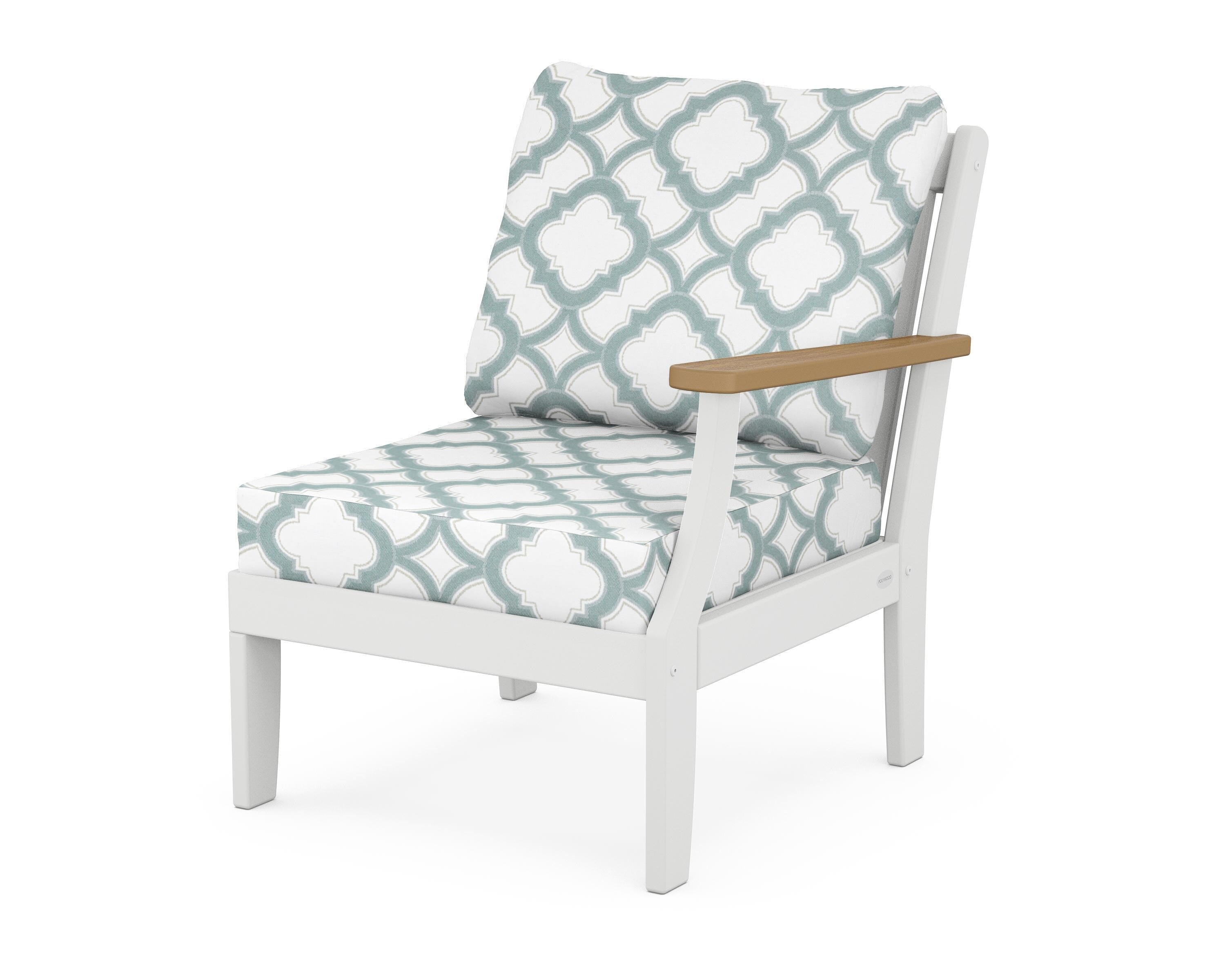 POLYWOOD® Braxton Modular Right Arm Chair in White / Natural / Trellis Glacier Spa
