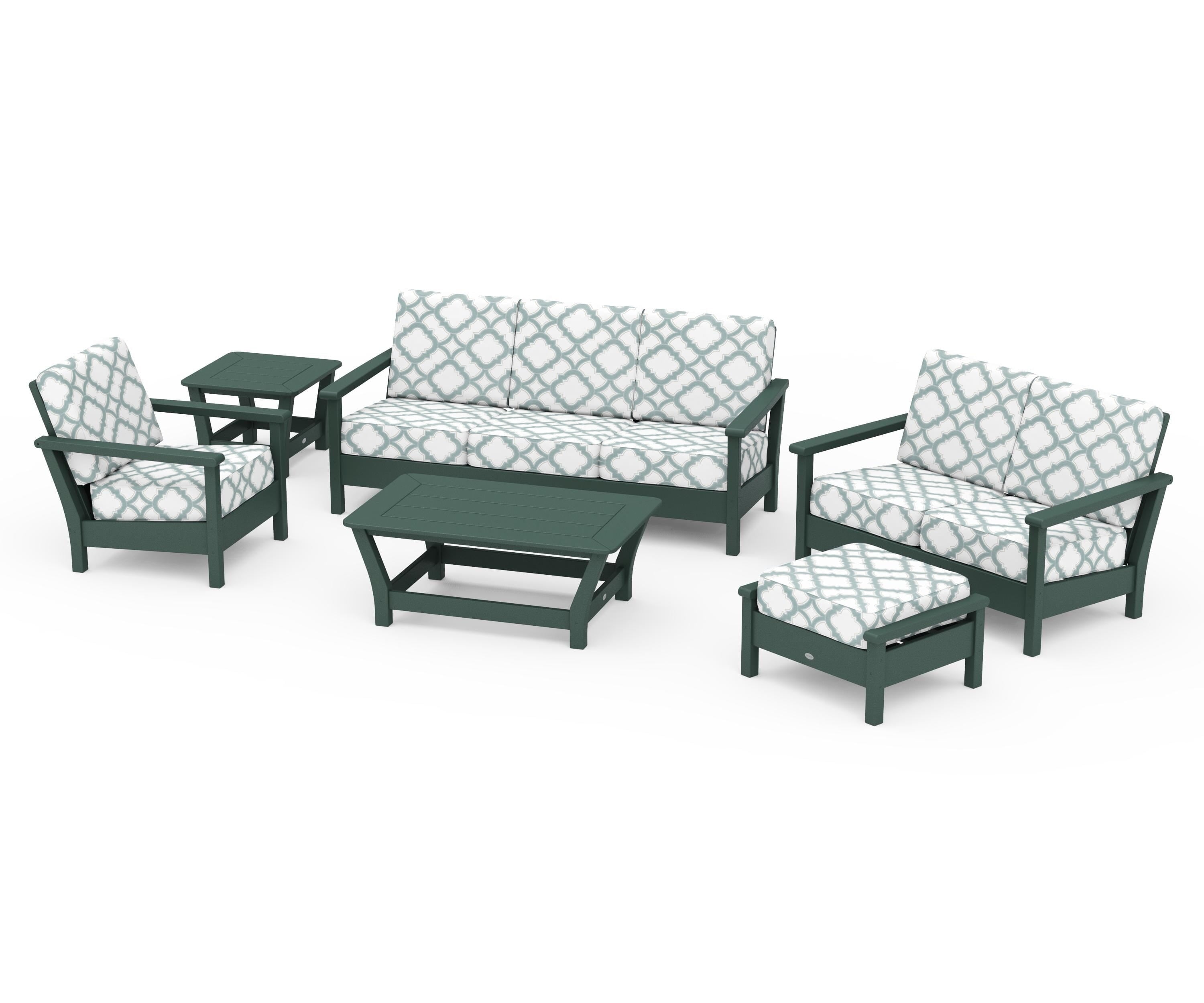 POLYWOOD® Harbour 6-Piece Outdoor Living Set in Green / Trellis Glacier Spa