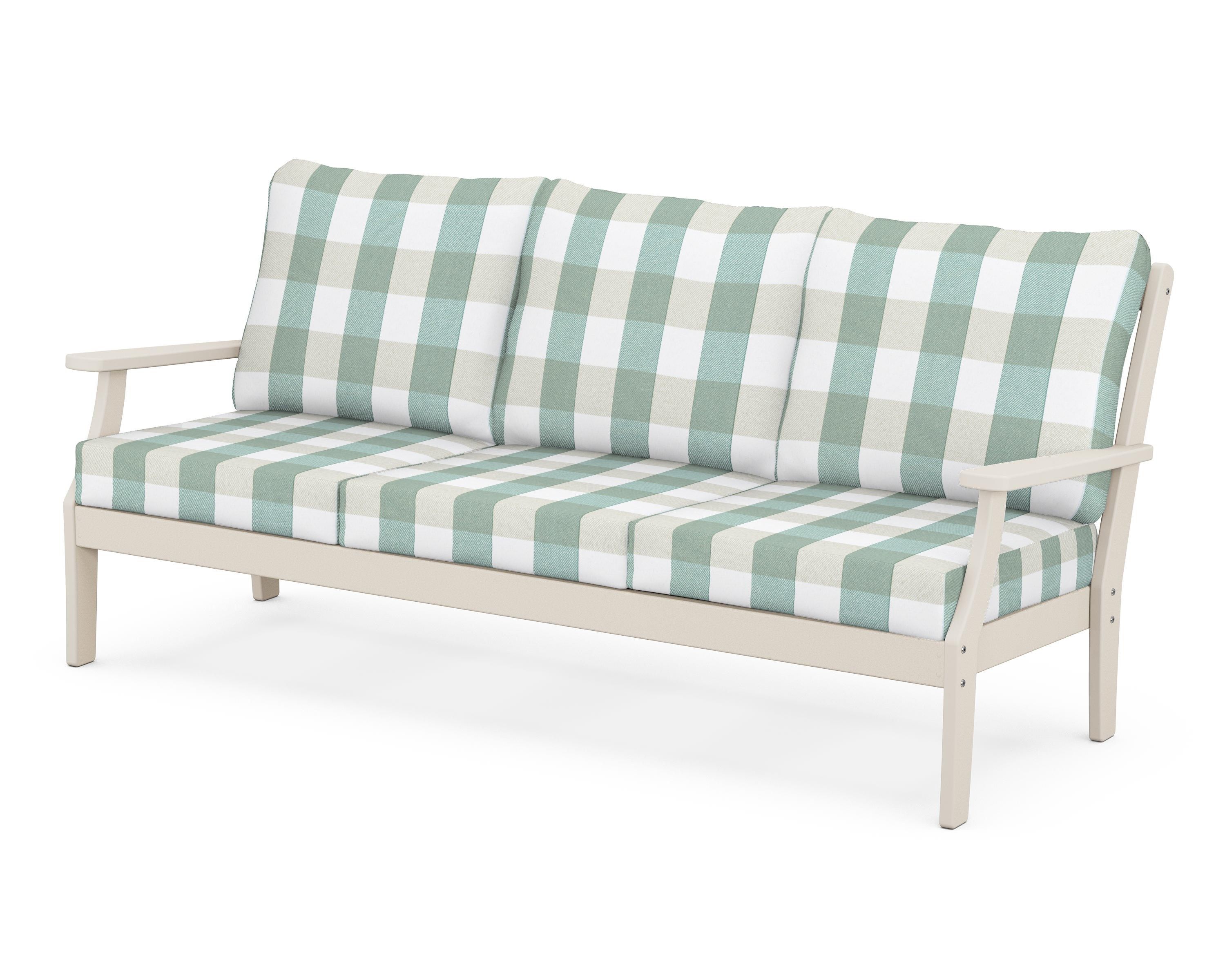 POLYWOOD® Braxton Deep Seating Sofa in Sand / Buffalo Plaid Glacier Spa