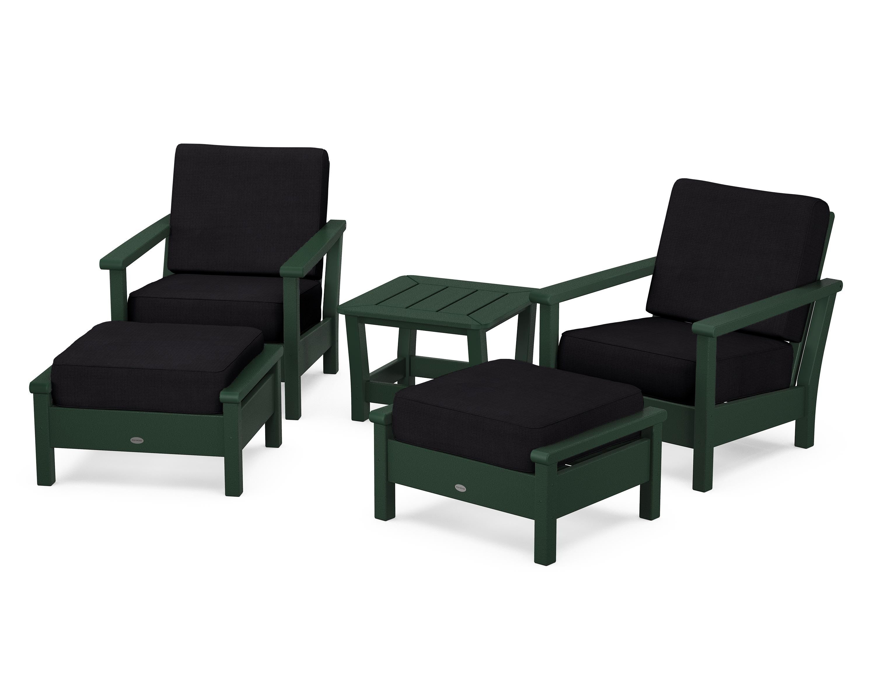 POLYWOOD® Harbour 5-Piece Deep Seating Chair Set in Green / Midnight Linen