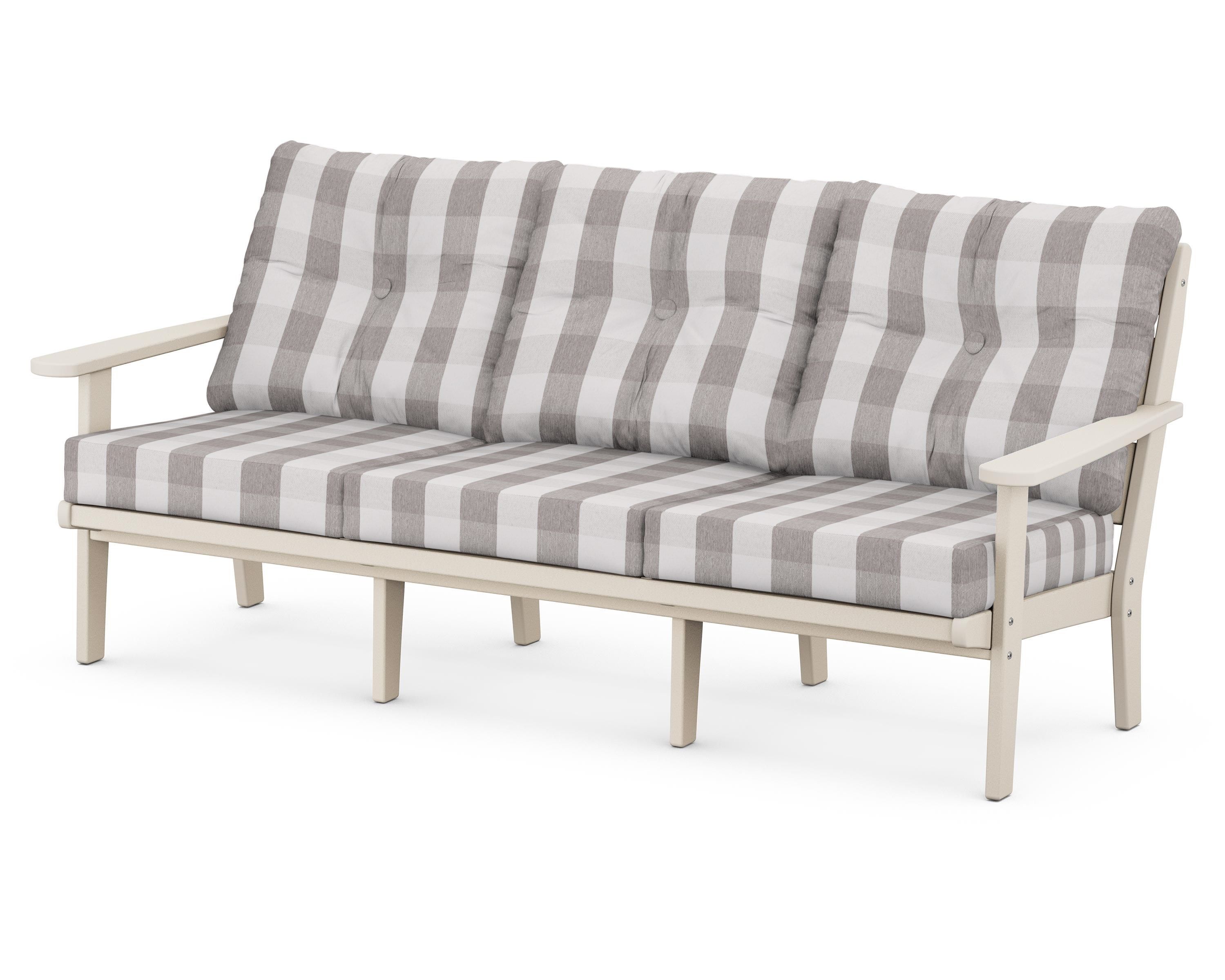 POLYWOOD® Lakeside Deep Seating Sofa in Sand / Buffalo Plaid Grey Mist