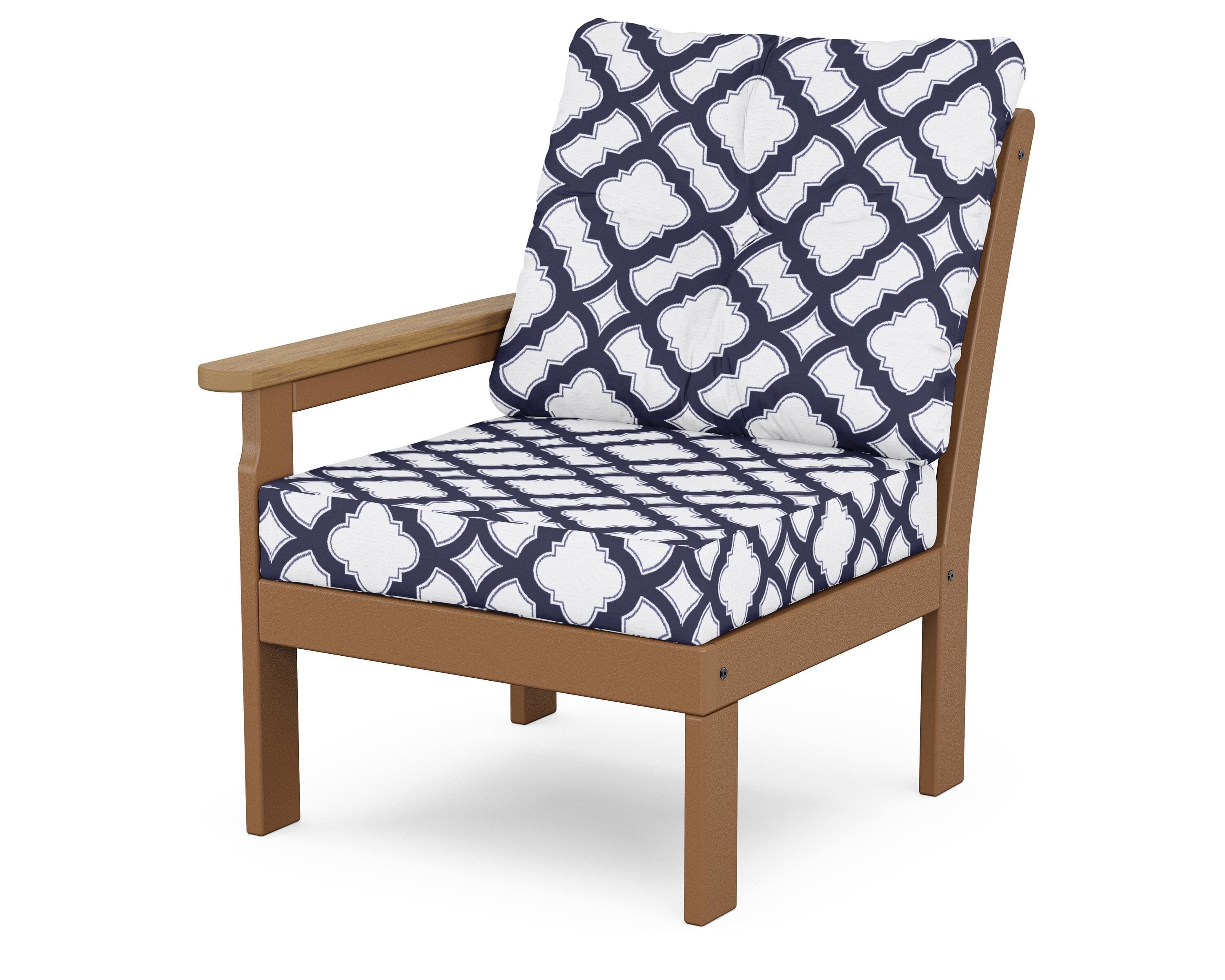 POLYWOOD® Vineyard Modular Left Arm Chair in Teak / Natural / Trellis Navy