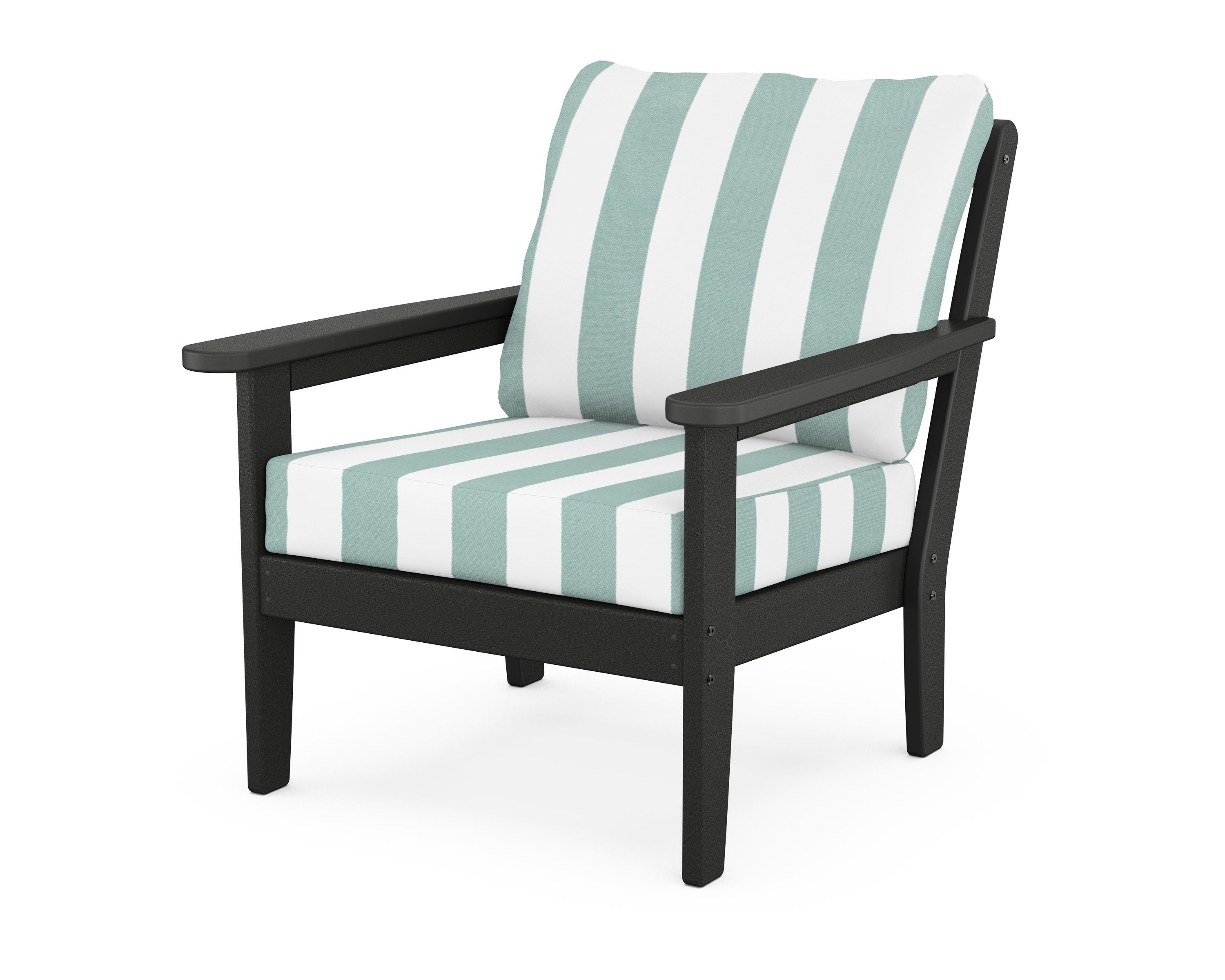 Country Living Cottage Deep Seating Chair in Black / Cabana Stripe Glacier Spa