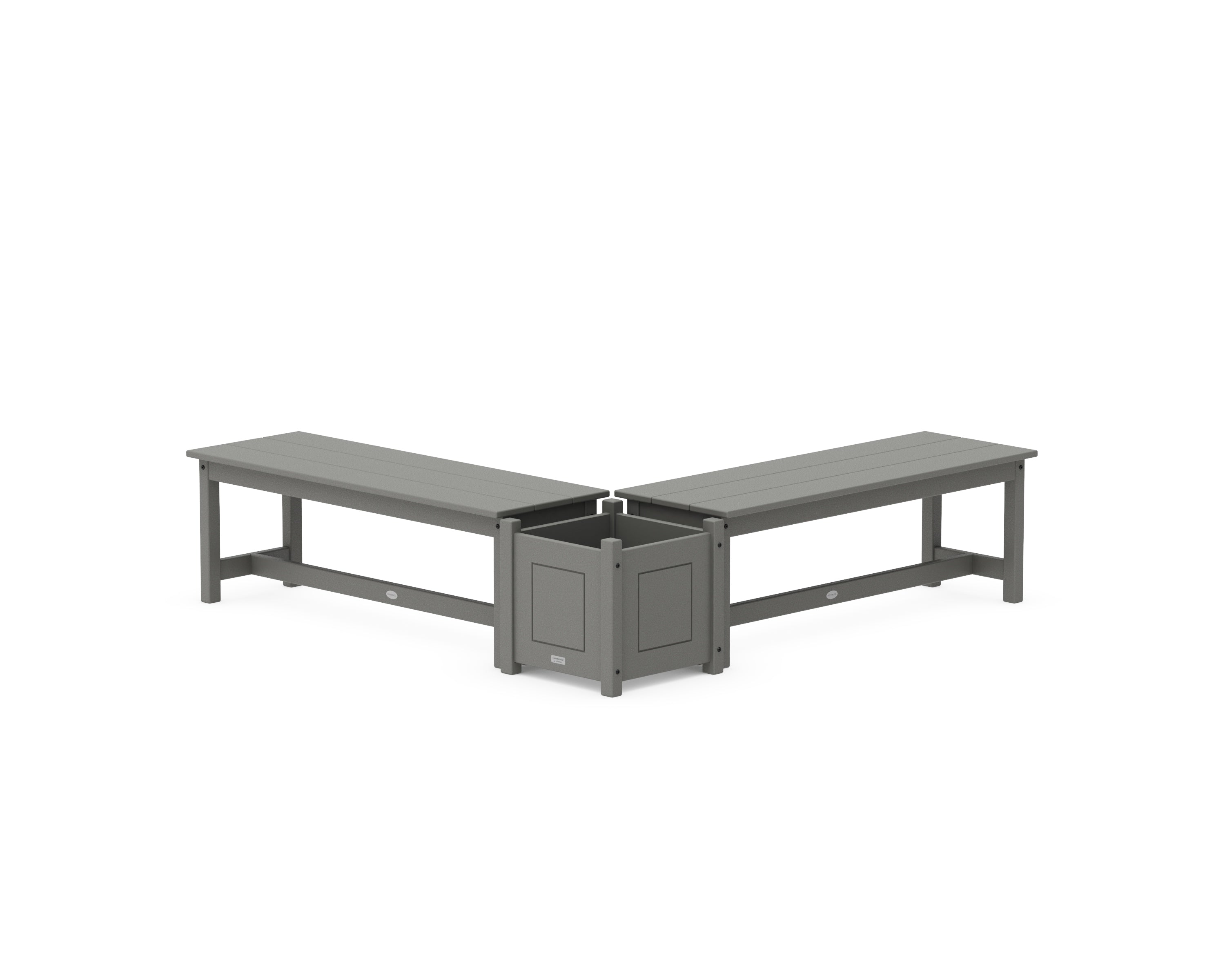 POLYWOOD® 48" Country Living L- Shaped Planter Bench Set in Slate Grey