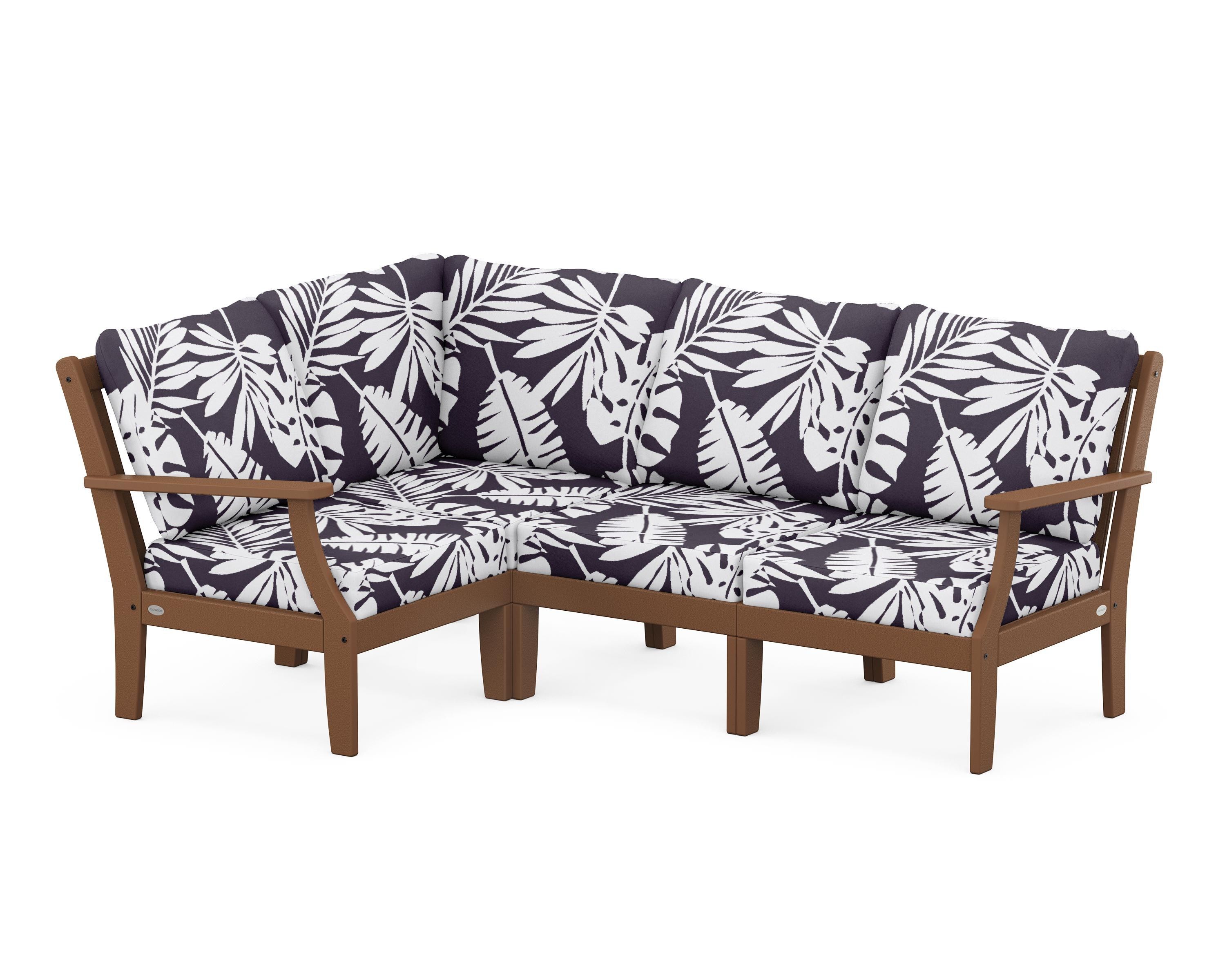 POLYWOOD® Braxton Modular 4-Piece Deep Seating Set in Teak / Leaf Navy