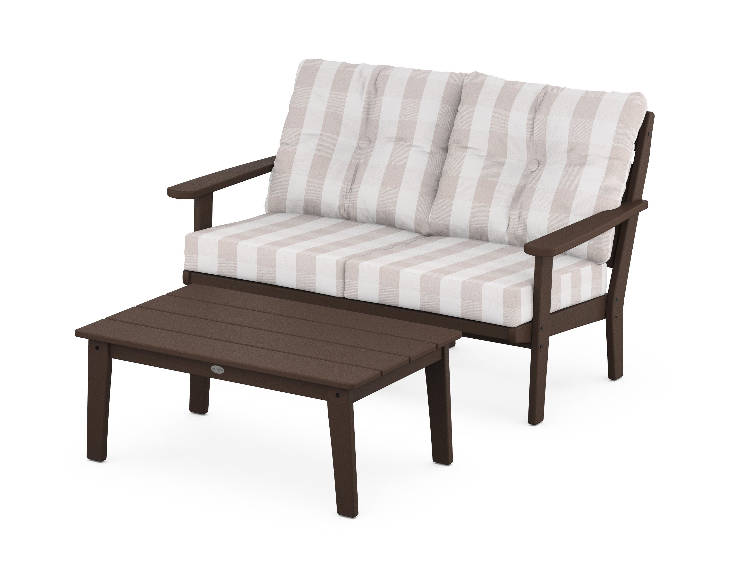 POLYWOOD® Lakeside 2-Piece Lounge Loveseat Set in Mahogany / Buffalo Plaid Dune Burlap