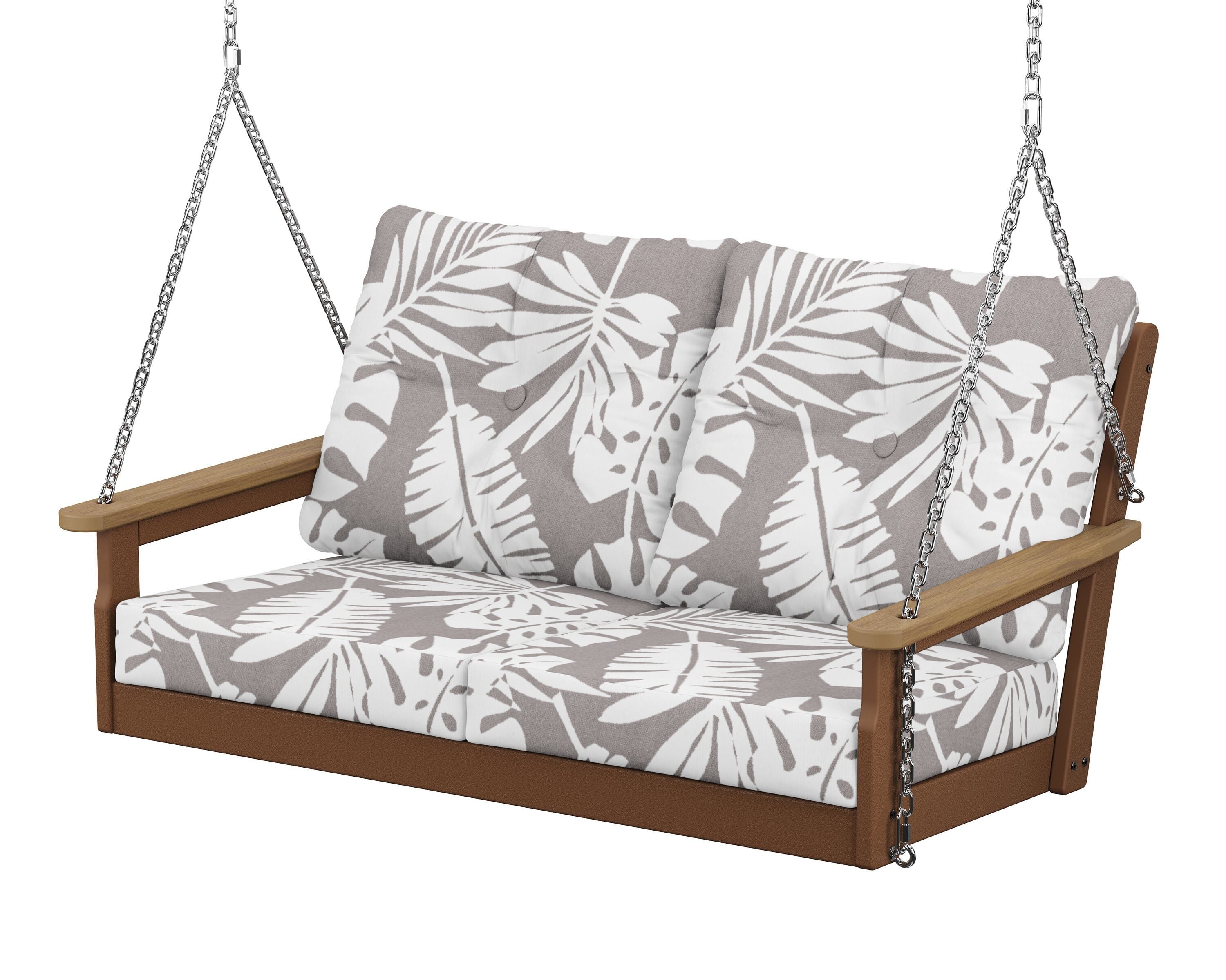 POLYWOOD® Vineyard Deep Seating Swing in Teak / Natural / Leaf Grey Mist