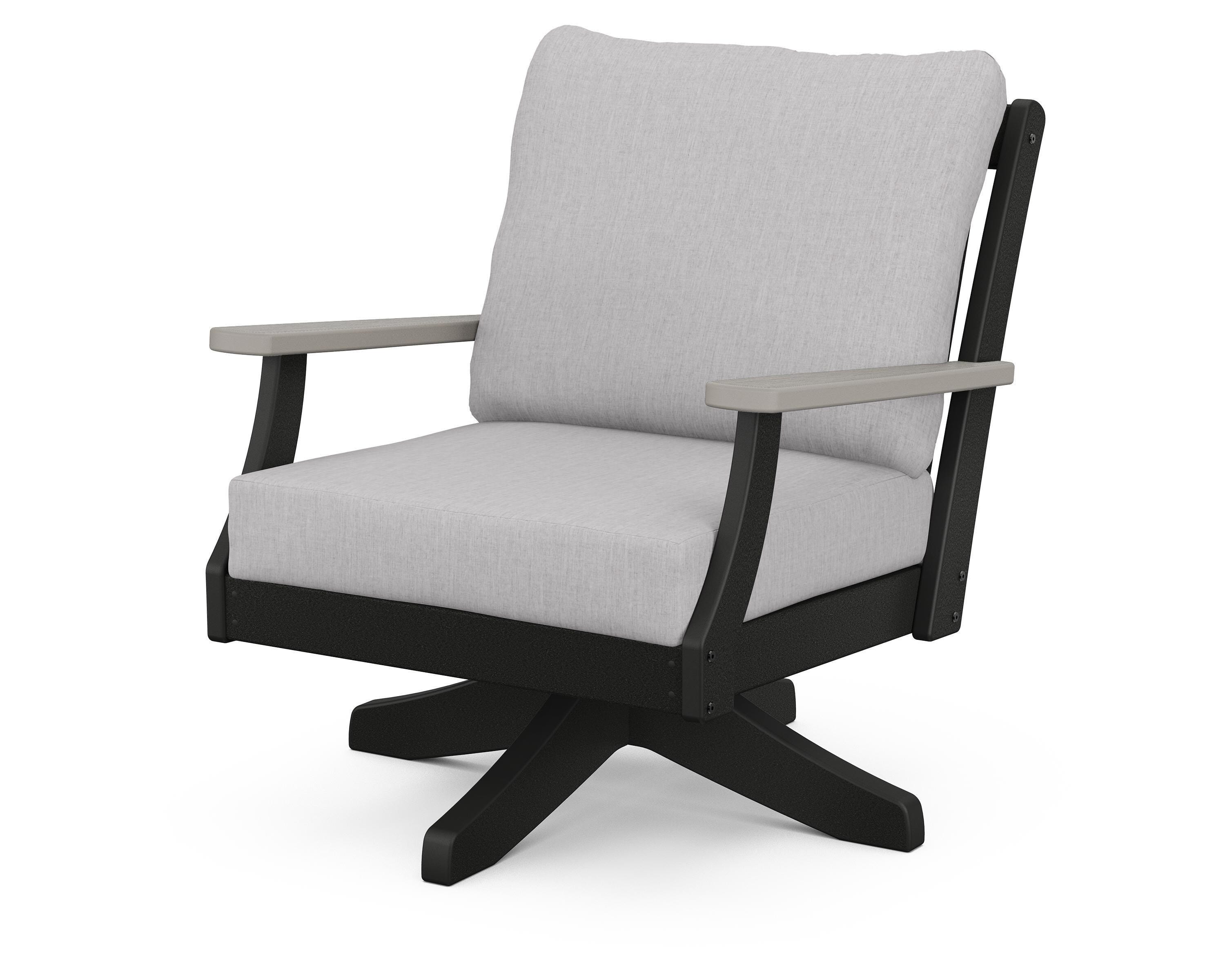 POLYWOOD® Braxton Deep Seating Swivel Chair in Black / Driftwood / Granite
