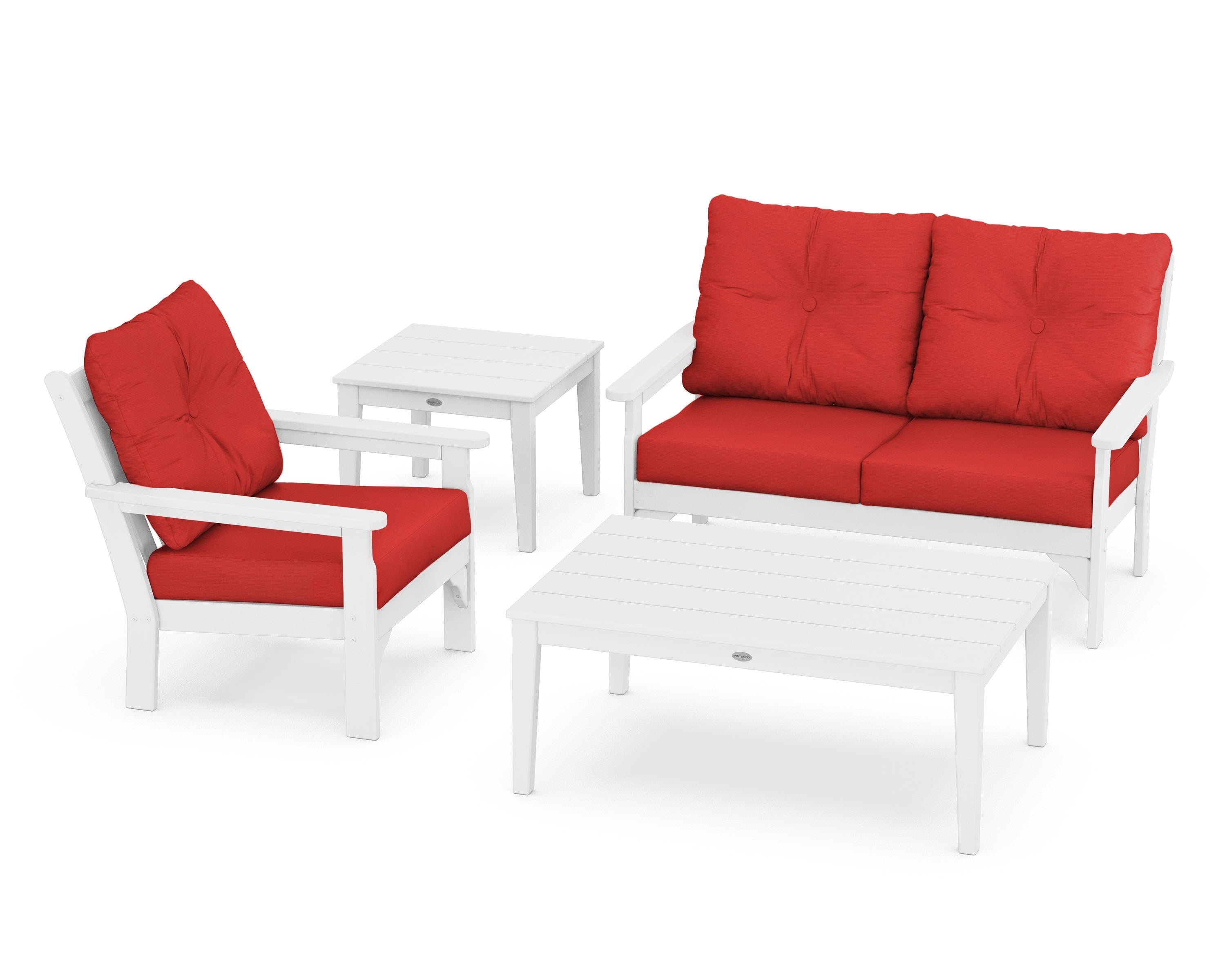POLYWOOD® Vineyard 4-Piece Deep Seating Set in White / Crimson Linen