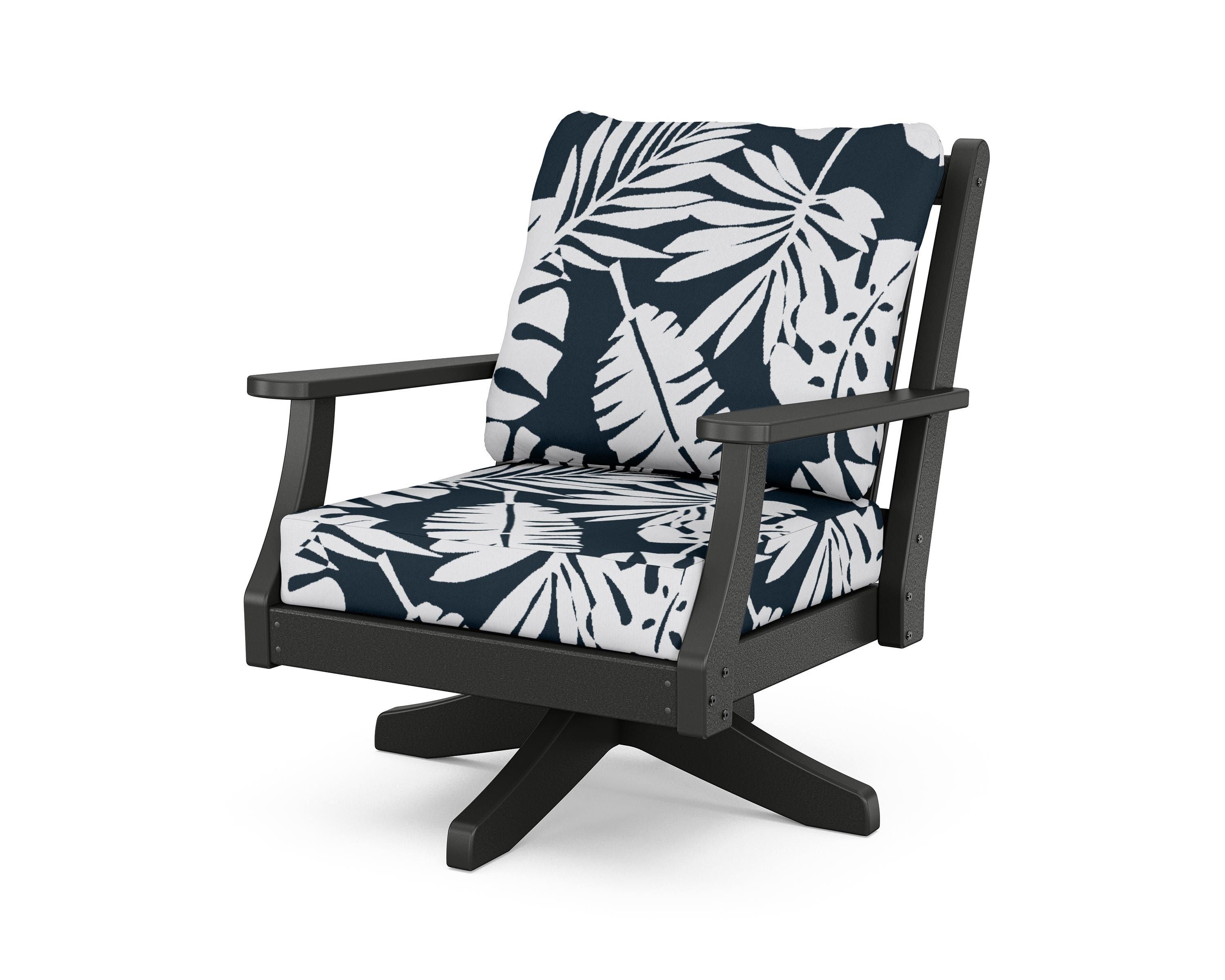 Country Living Wovendale Deep Seating Swivel Chair in Black / Leaf Marine Indigo