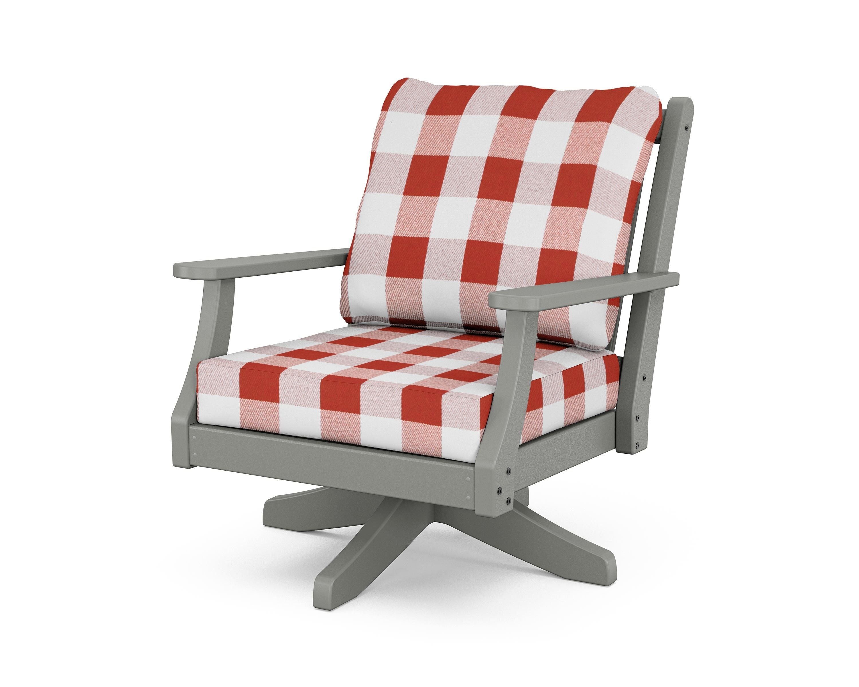 Country Living Wovendale Deep Seating Swivel Chair in Slate Grey / Buffalo Plaid Crimson