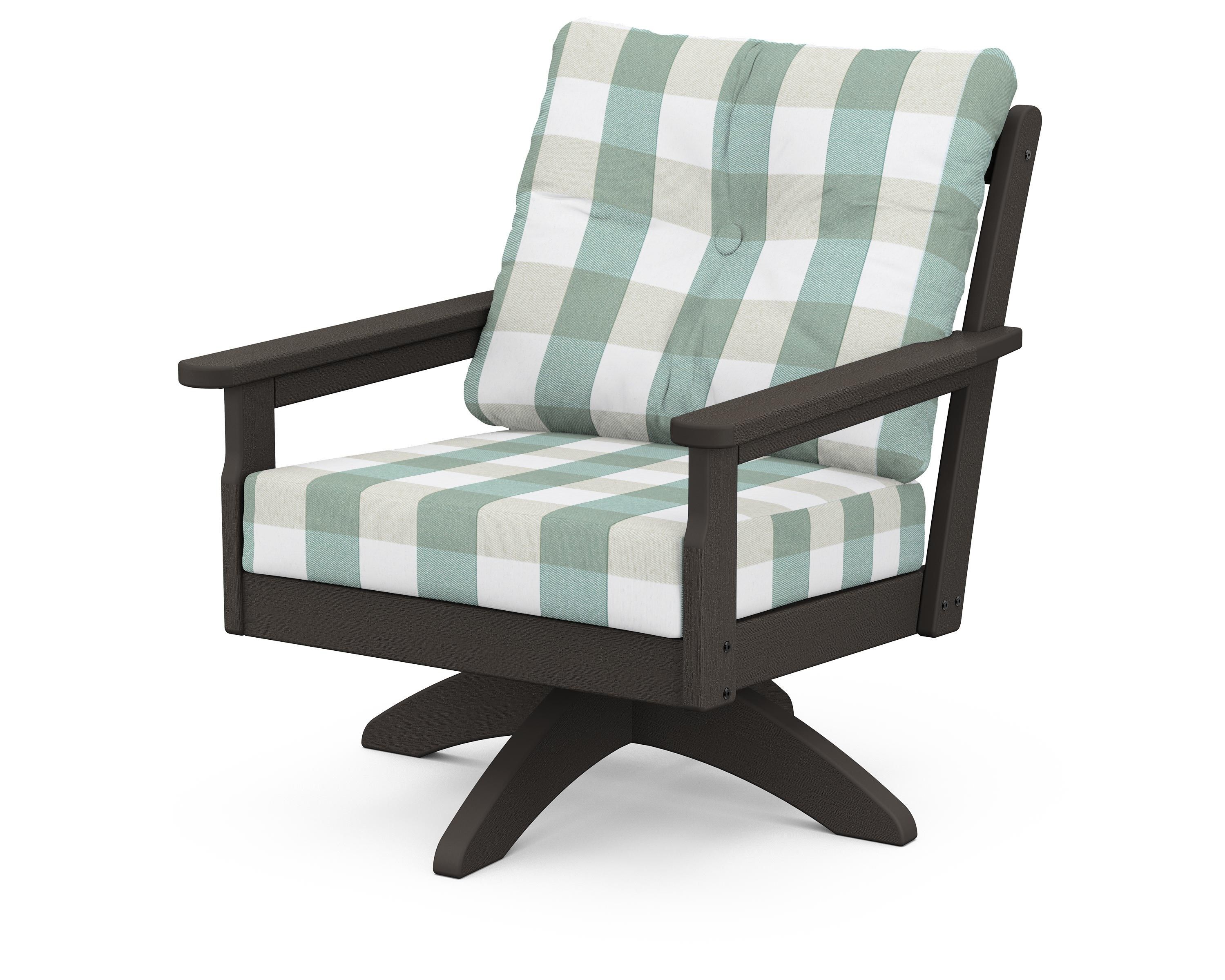 POLYWOOD® Vineyard Deep Seating Swivel Chair in Vintage Coffee / Buffalo Plaid Glacier Spa