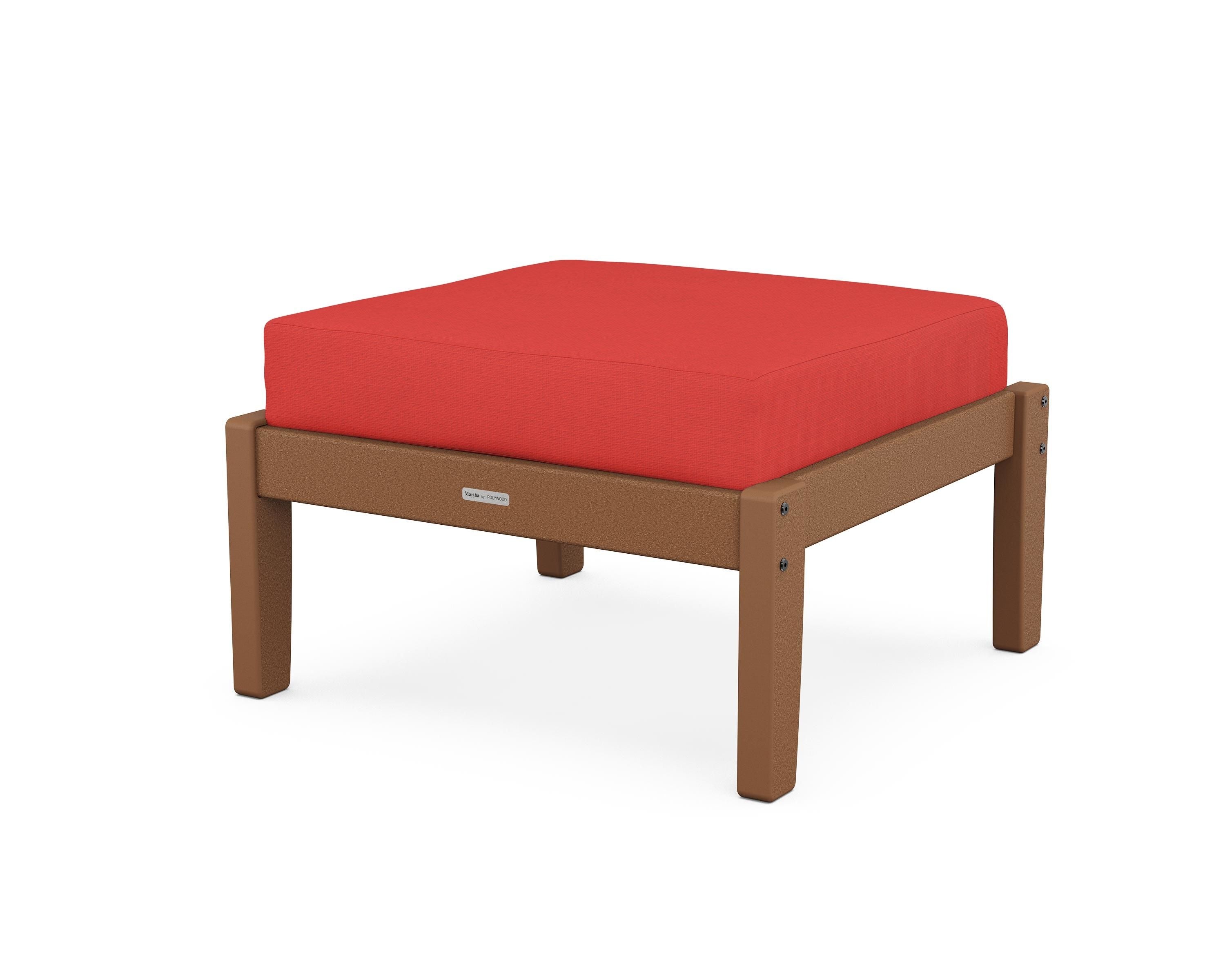 Martha Stewart by POLYWOOD® Chinoiserie Deep Seating Ottoman in Teak / Crimson Linen